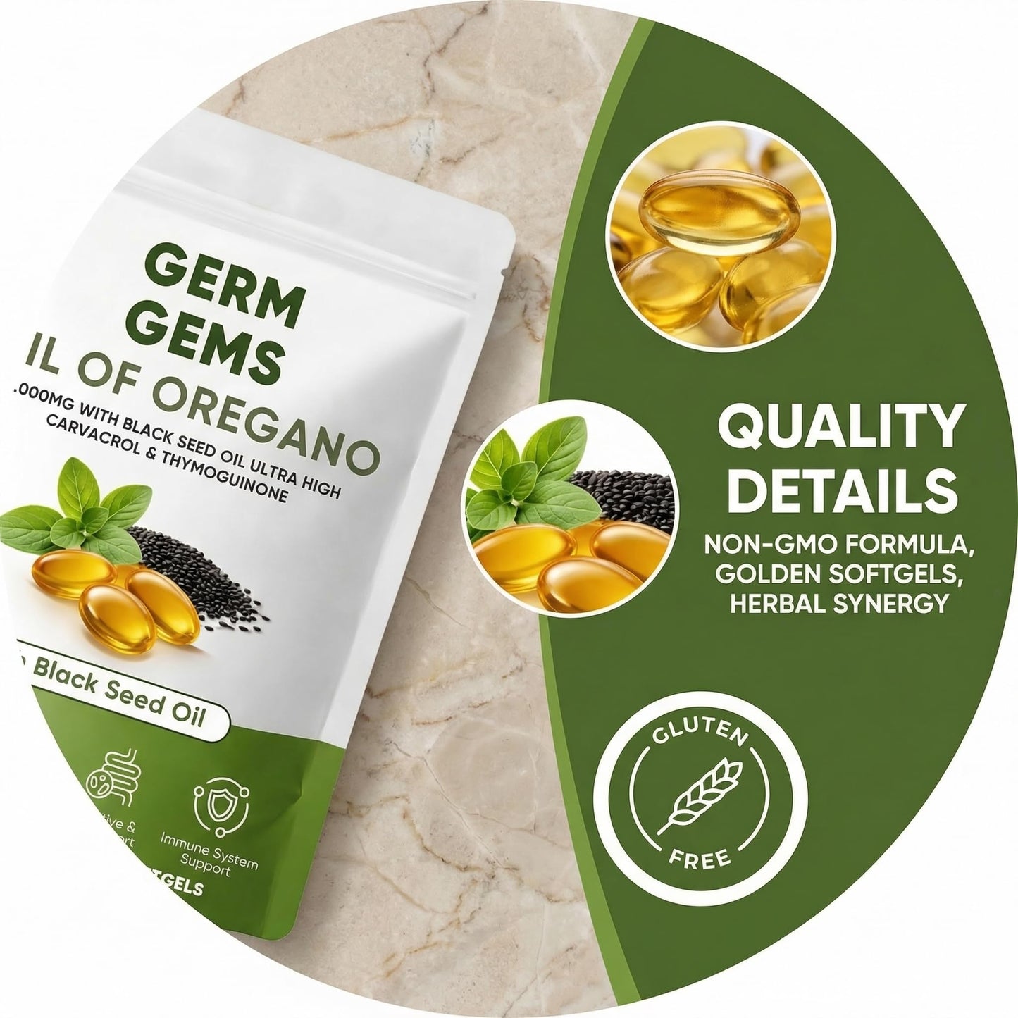 Jqewlg Germ Gems Oil of Oregano Softgels 300 Softgels