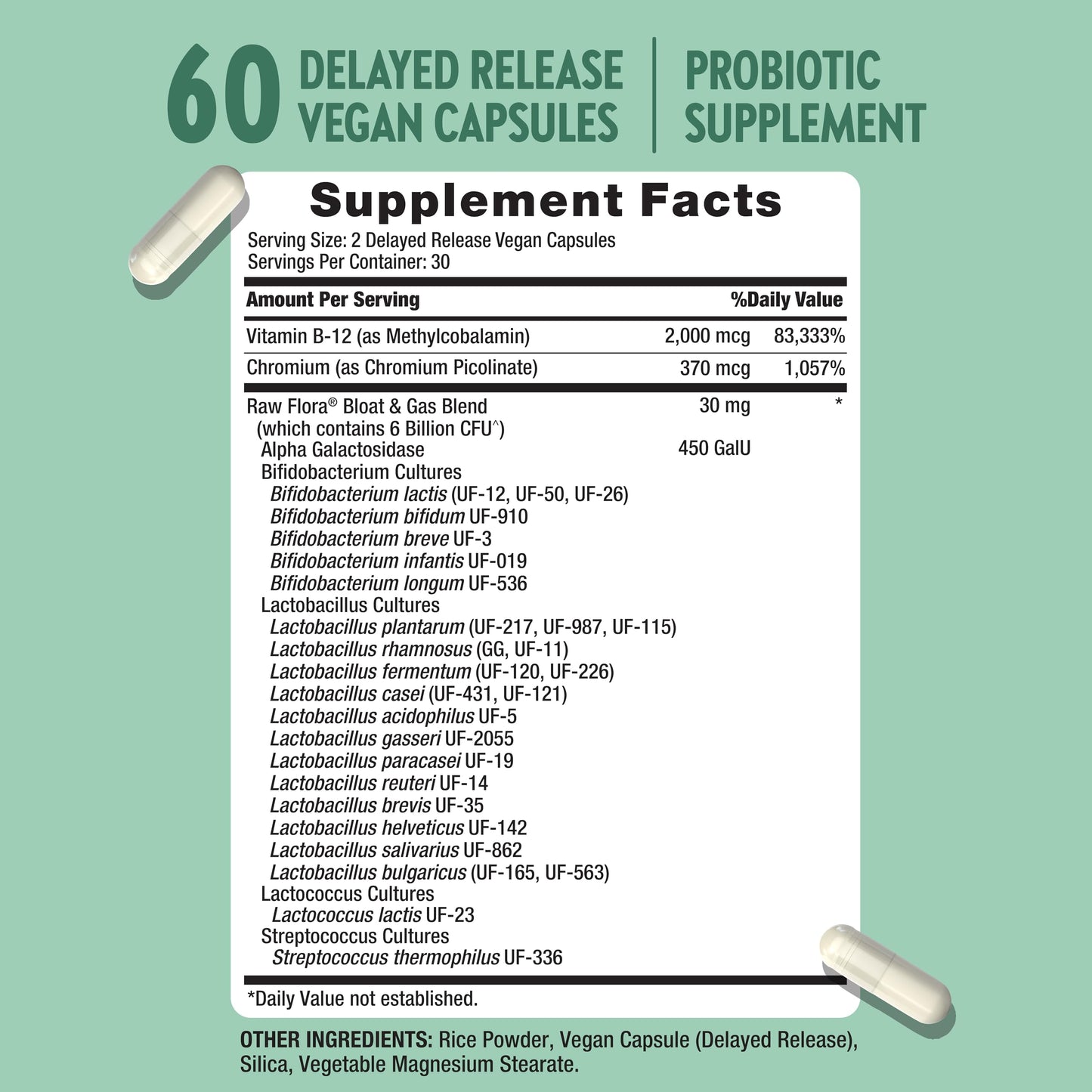 Raw Flora Bloat and Gas Probiotic for Women & Men Capsule, 60 Capsules