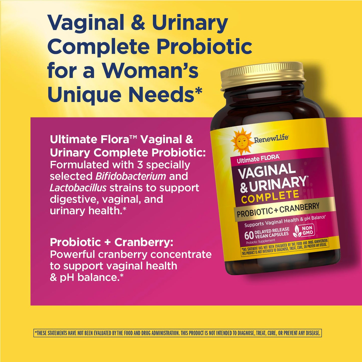 Renew Life Ultimate Flora Womens Probiotic with Cranberry 5 Billion CFU Capsule, 60 Count