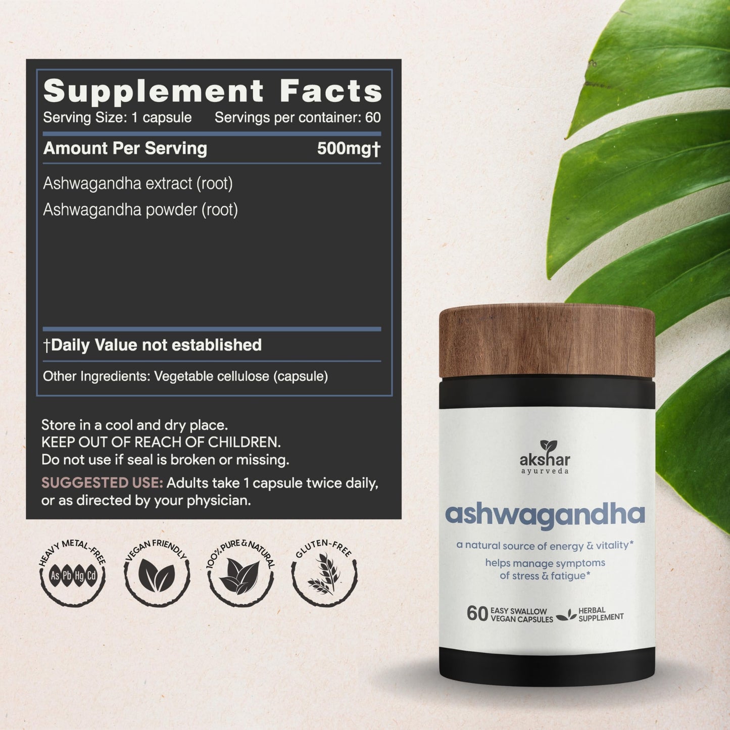 AKSHAR Ashwagandha Capsules, 60 Count