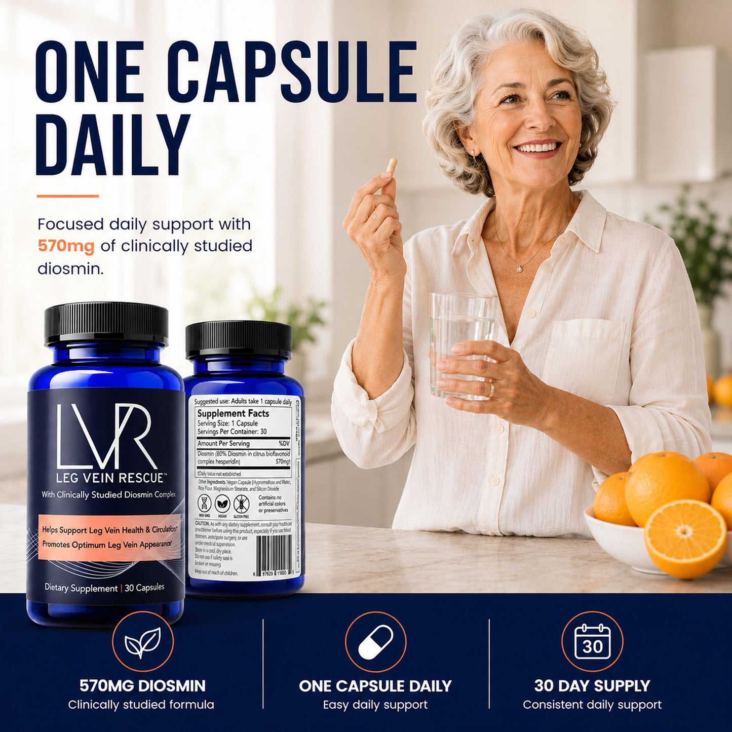 LEG VEIN RESCUE Diosmin Supplement Capsules, 90 Count
