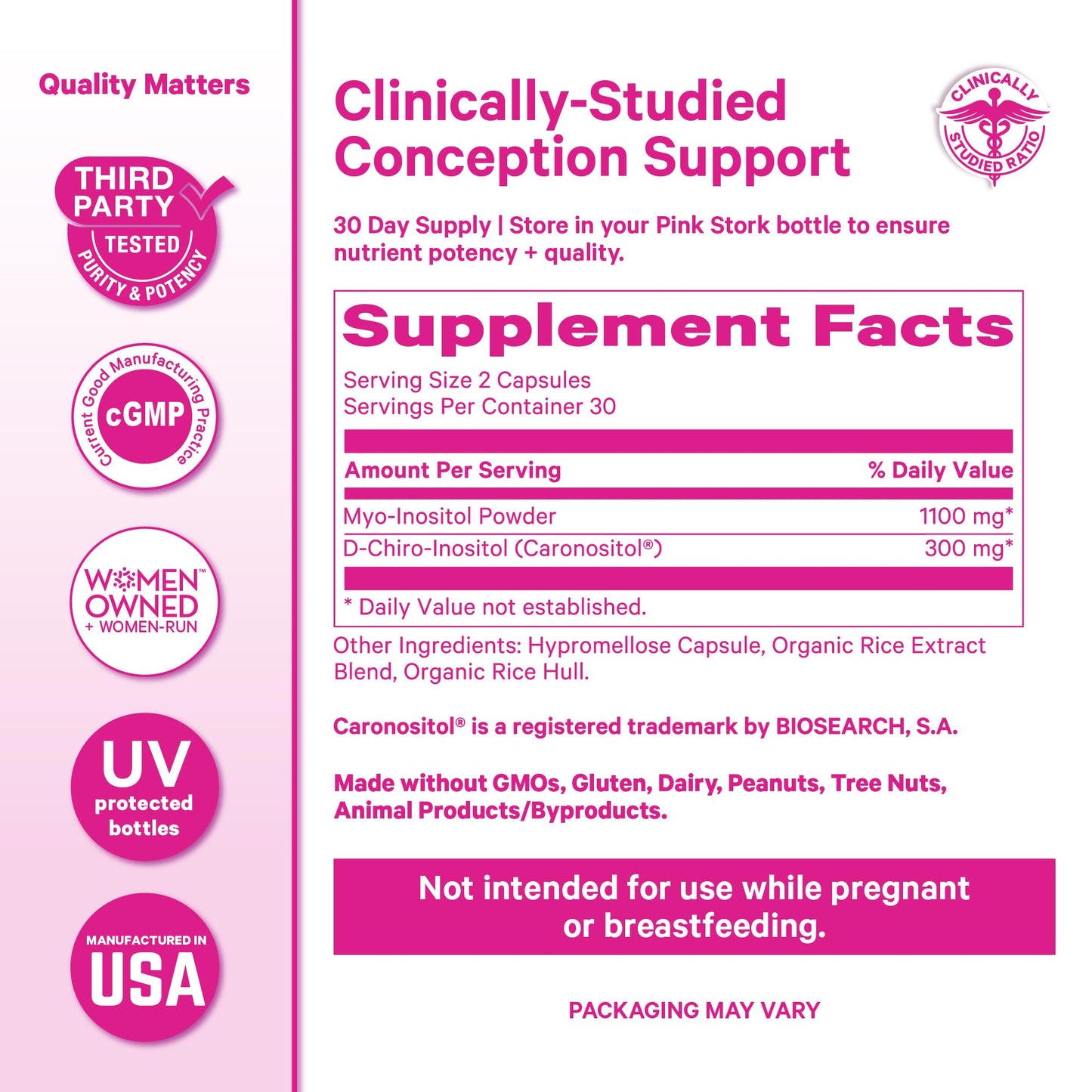 Pink Stork 3.6:1 Myo-Inositol & D-Chiro Inositol Supplement Capsule, 60 Capsules