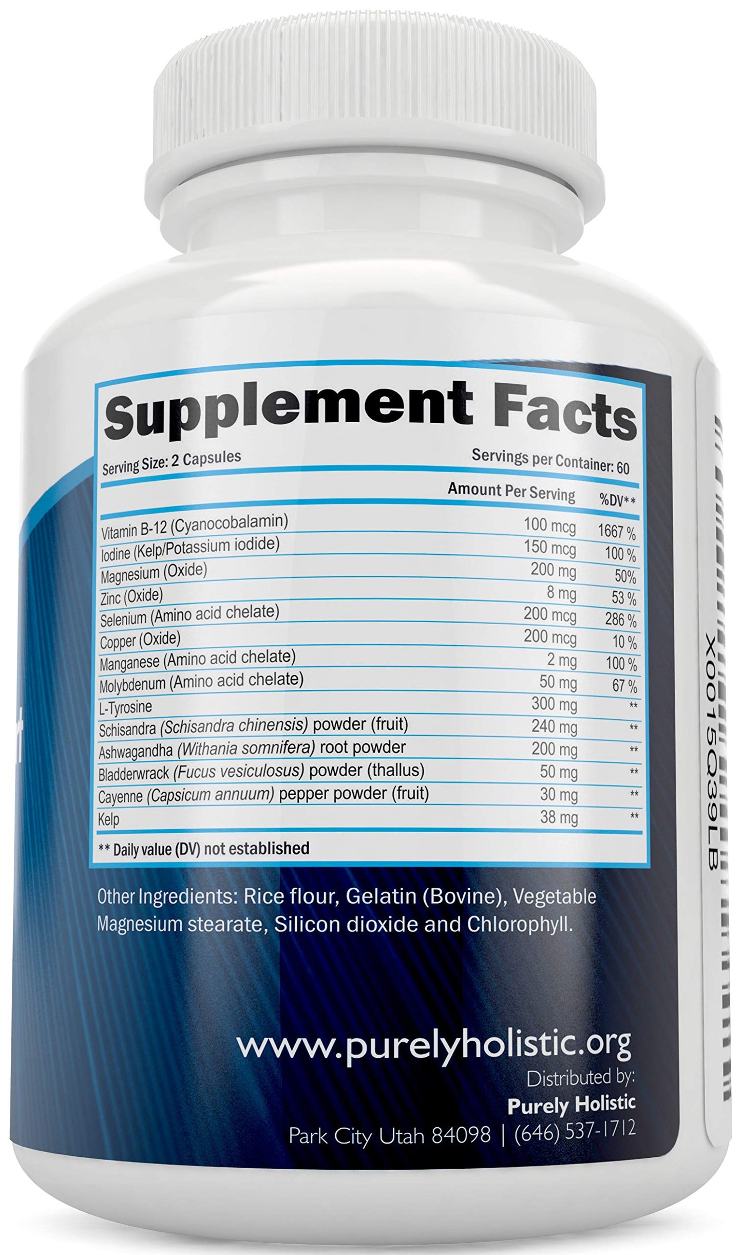 Purely Holistic Thyroid Support Iodine Supplement with Zinc, Selenium, L-Tyrosine & Vitamin B12 Capsule, 120 Count