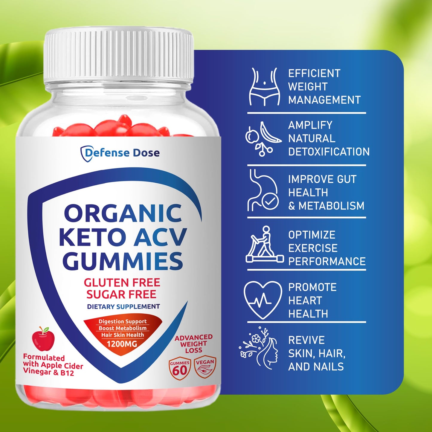 Defense Dose Organic Keto ACV Gummies, 60-Count