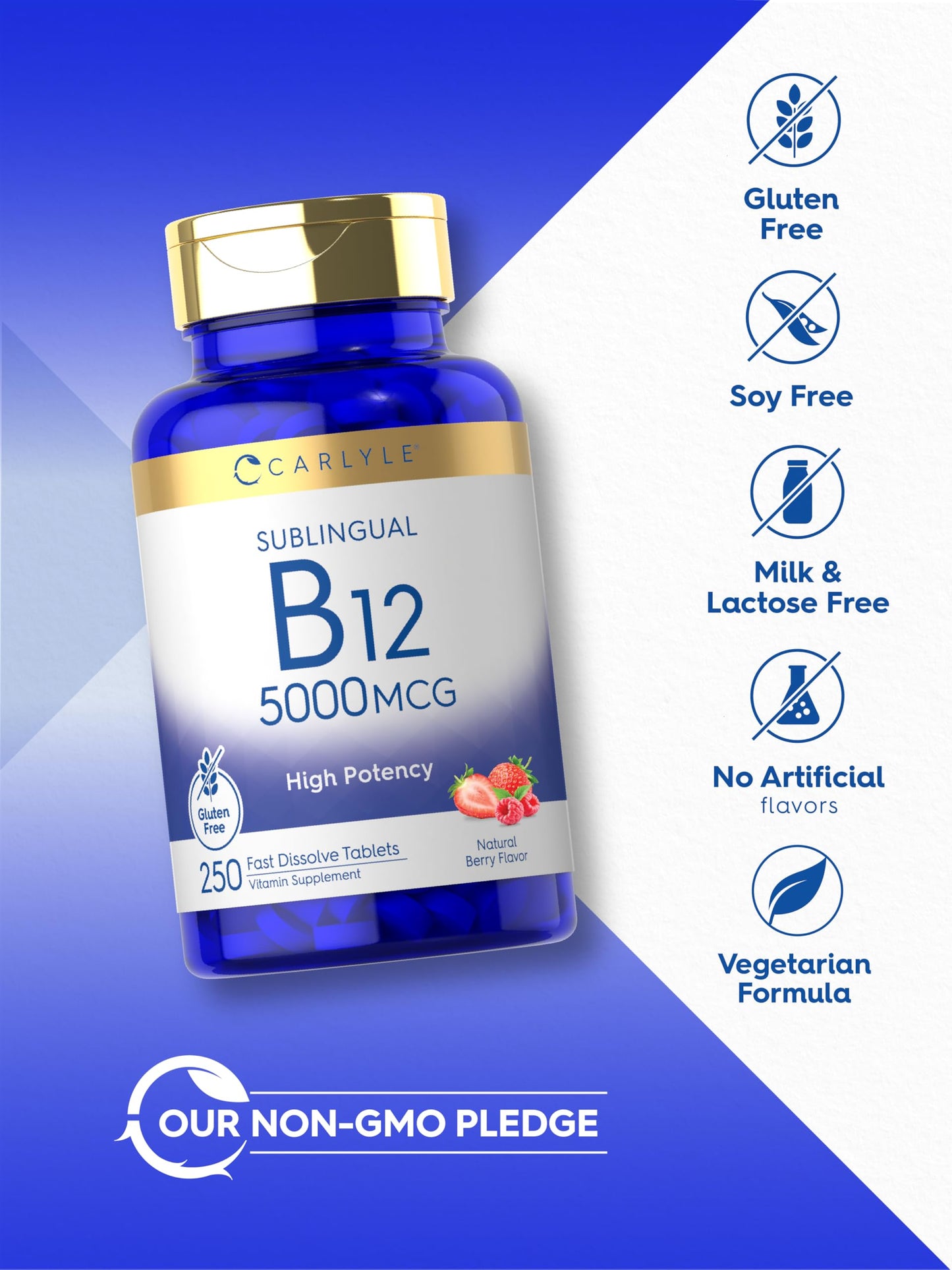 Carlyle B12 Vitamin 5000 mcg Tablet Fast Dissolve, 250 Tablets