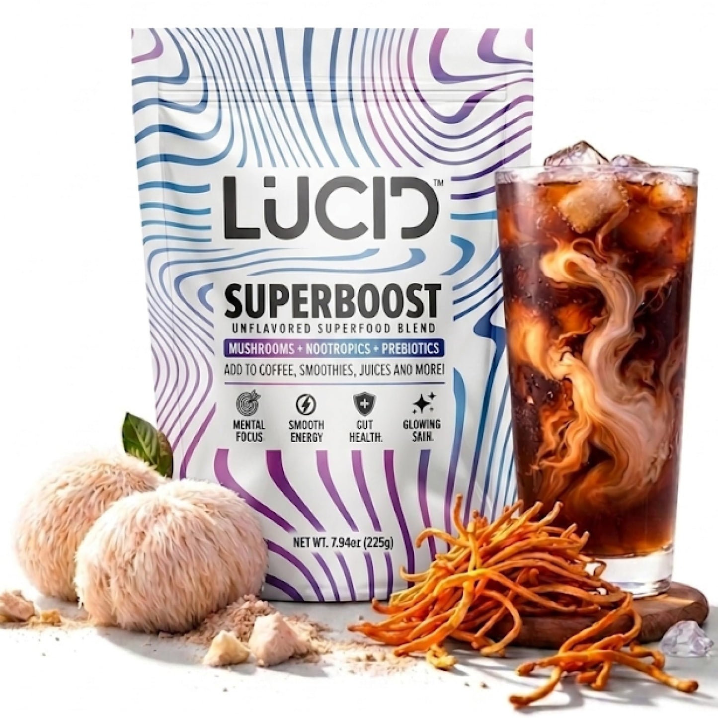 Lucid Superboost Mushroom & Nootropic Blend Powder, 7.94 oz