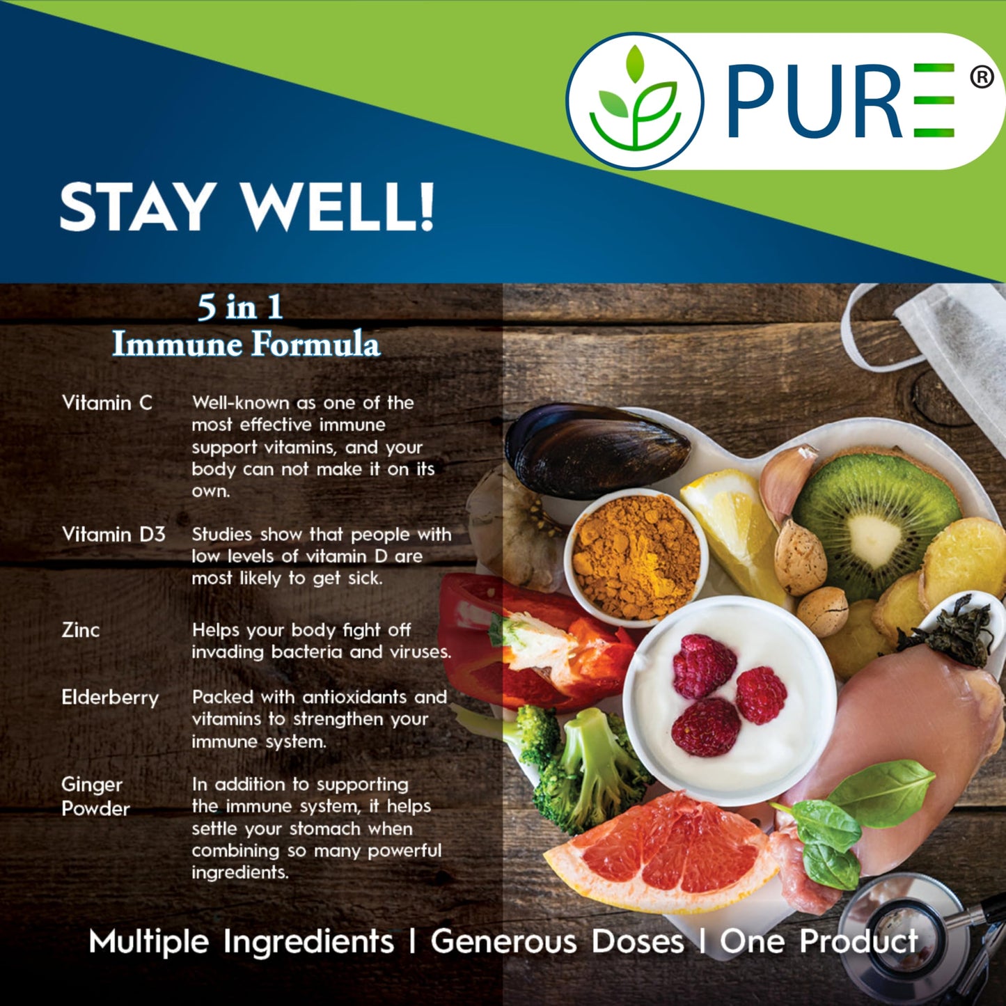 PURE 5 in 1 Immune Formula Capsule 120 Count