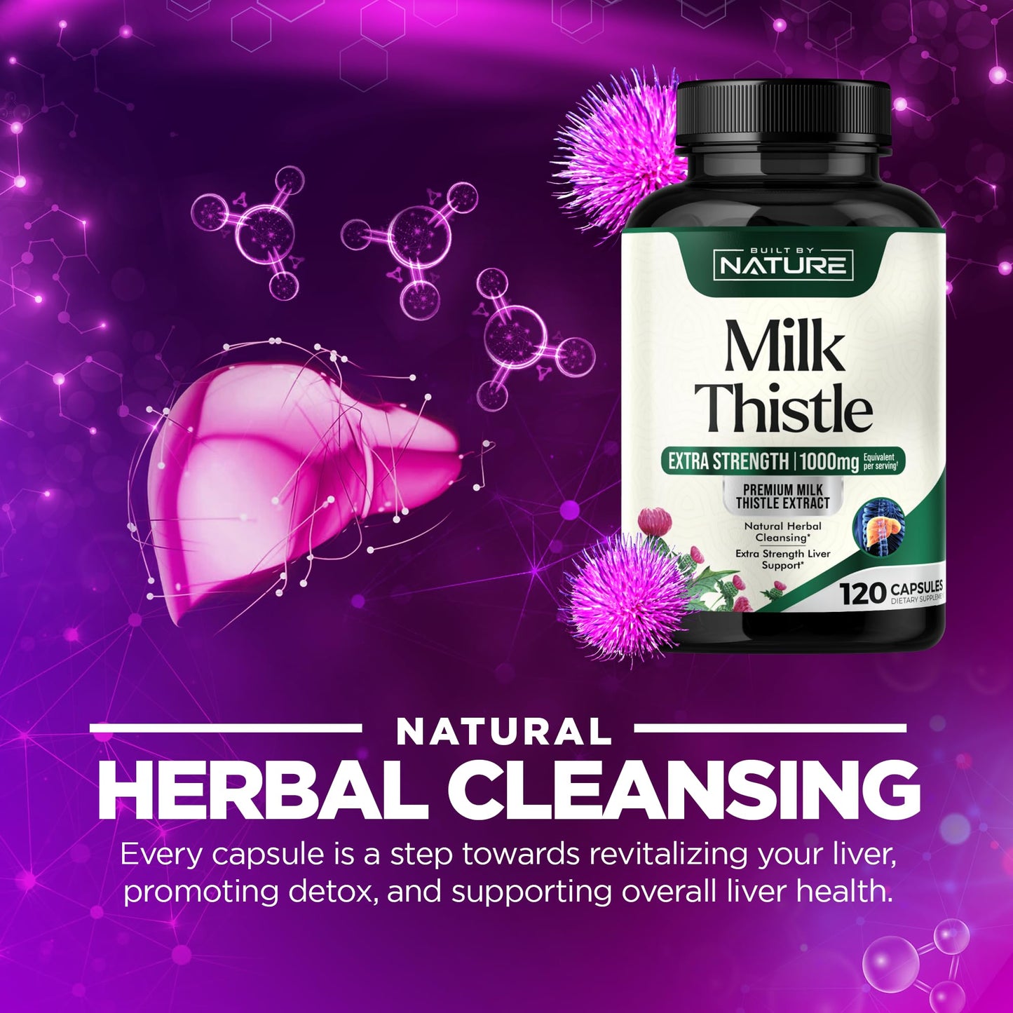 Built by Nature Milk Thistle Liver Detox Supplement Capsule 120 Count