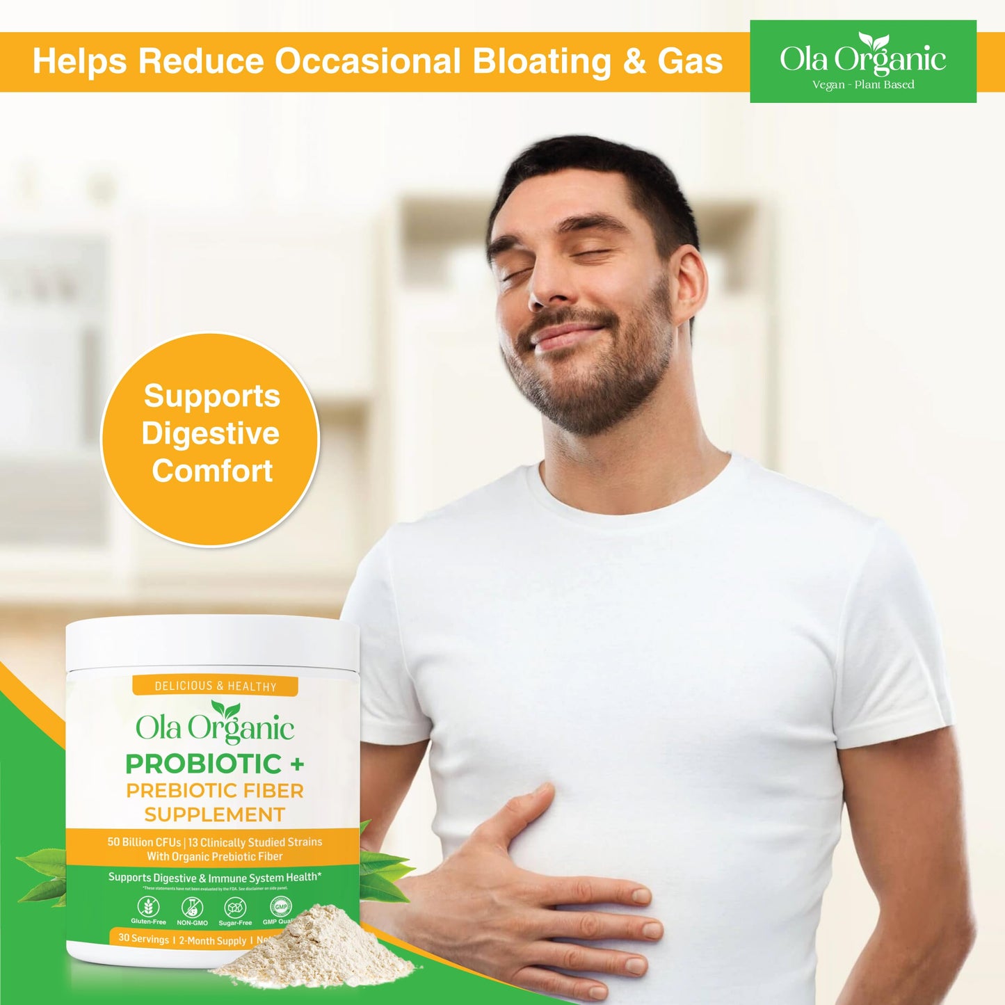 Ola Organic Probiotic Powder with Prebiotics, 10.58 oz