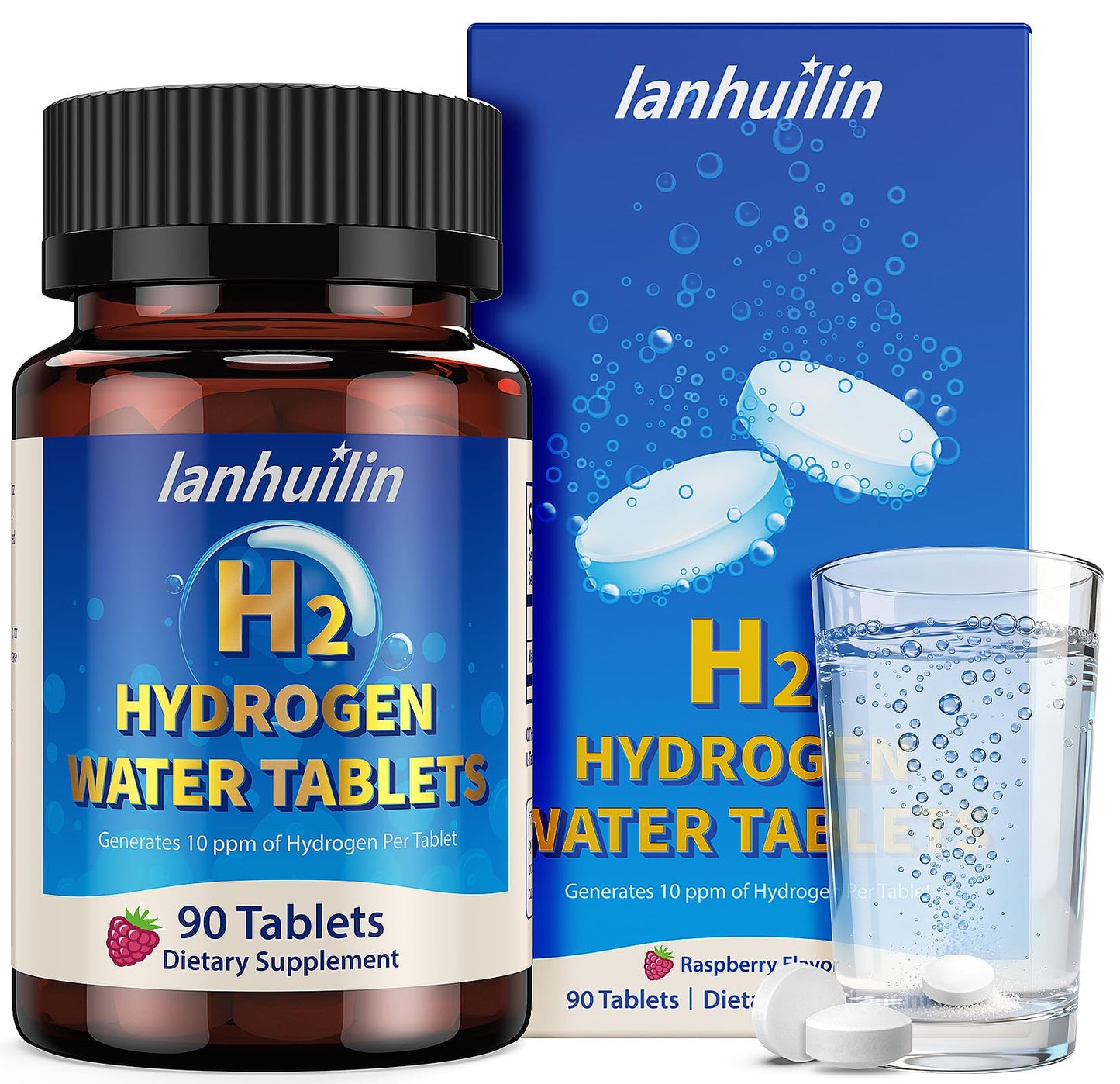 lanhuilin Hydrogen Water Tablets with Magnesium 150mg, Raspberry, 90 Tablets