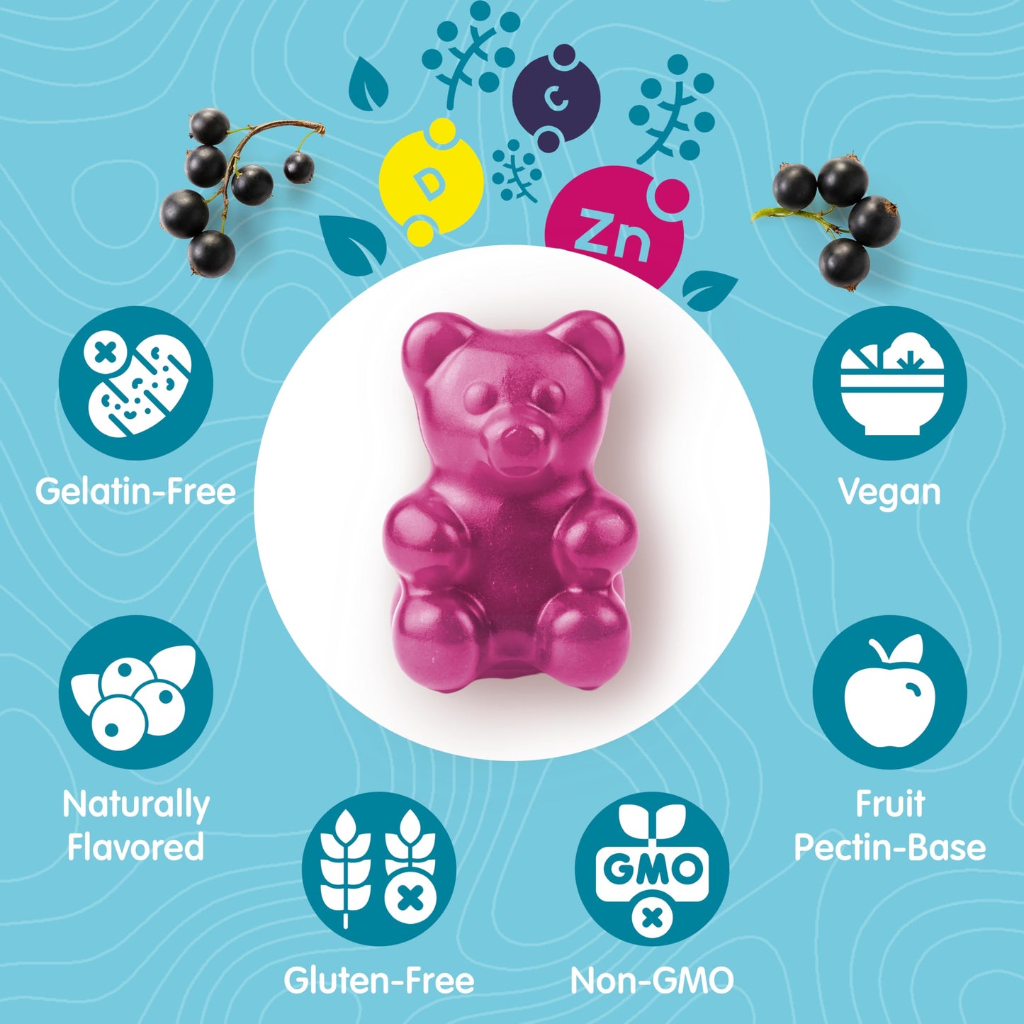 Terramed Just Think Comfort Elderberry Gummies for Kids with Vitamin C & Zinc, 60 Gummies