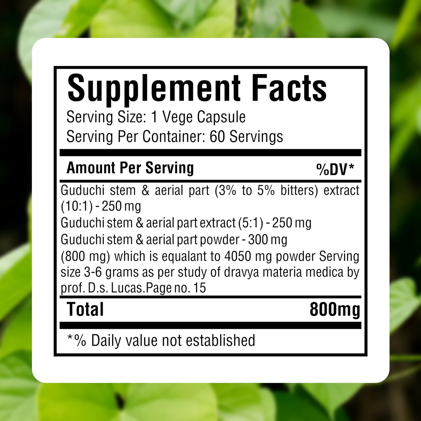 Herbsforever Guduchi (Tinospora cordifolia) Extra Strength 10:1 Extract, 800mg per Serving, 90 Capsules