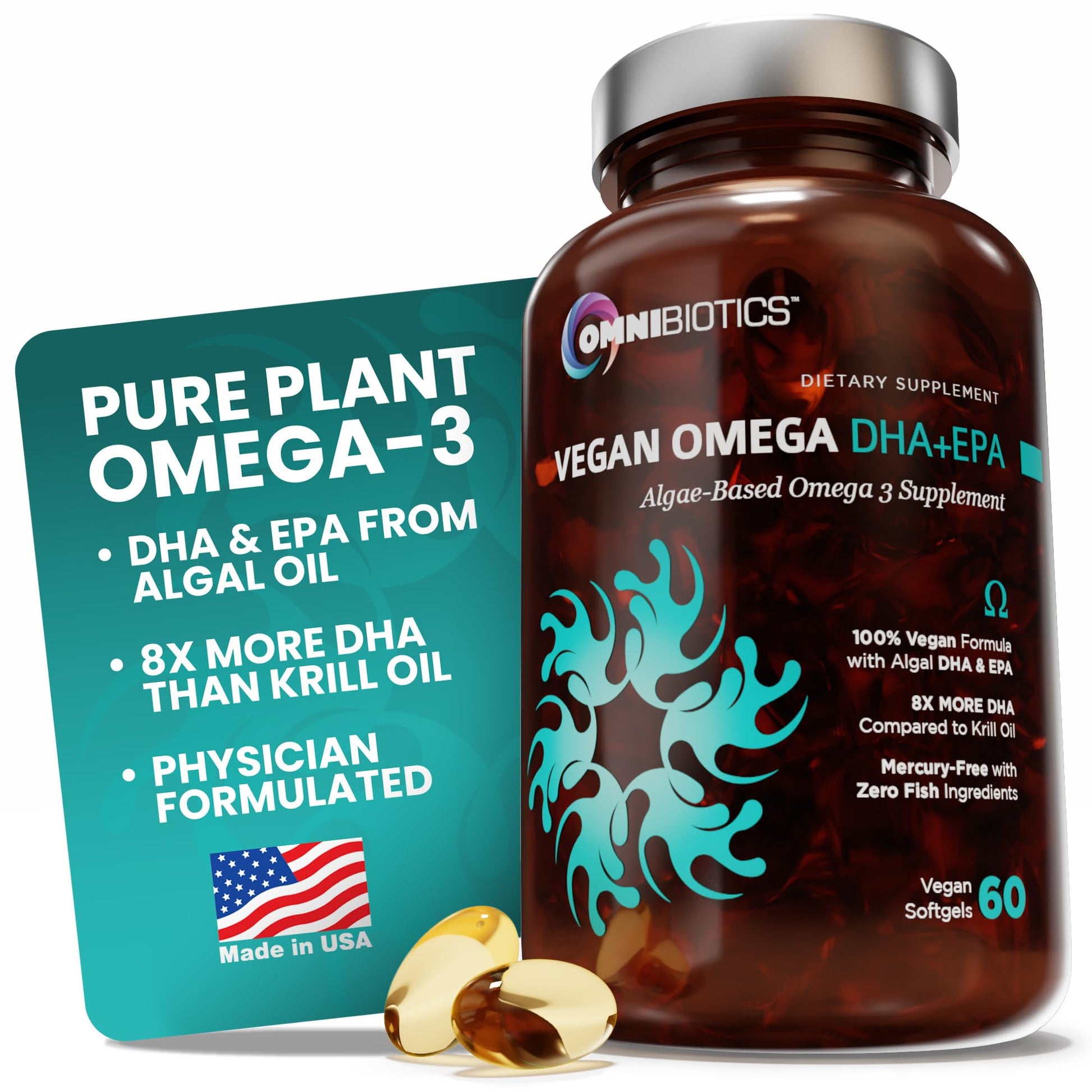 OmniBiotics Vegan Omega-3 DHA EPA Prenatal Supplement Capsules, 60 Count