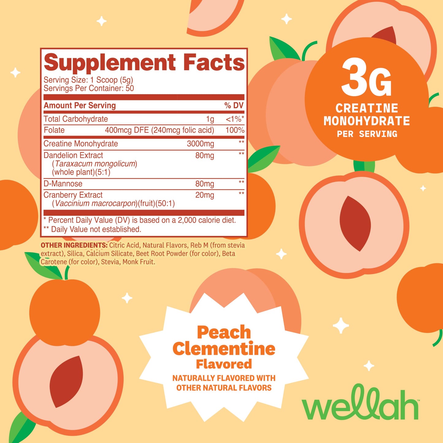 Wellah Creatine for Women - Creatine Monohydrate with Dandelion & Cranberry Extract Powder, 50 Servings, 9.6