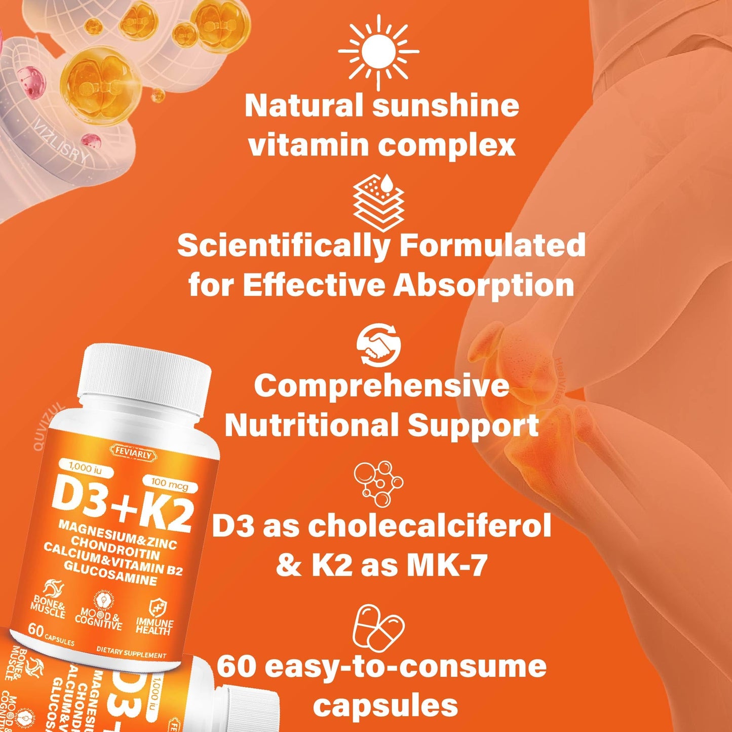 Feviarly Vitamin D3 K2 Supplement Gummy 5 Count