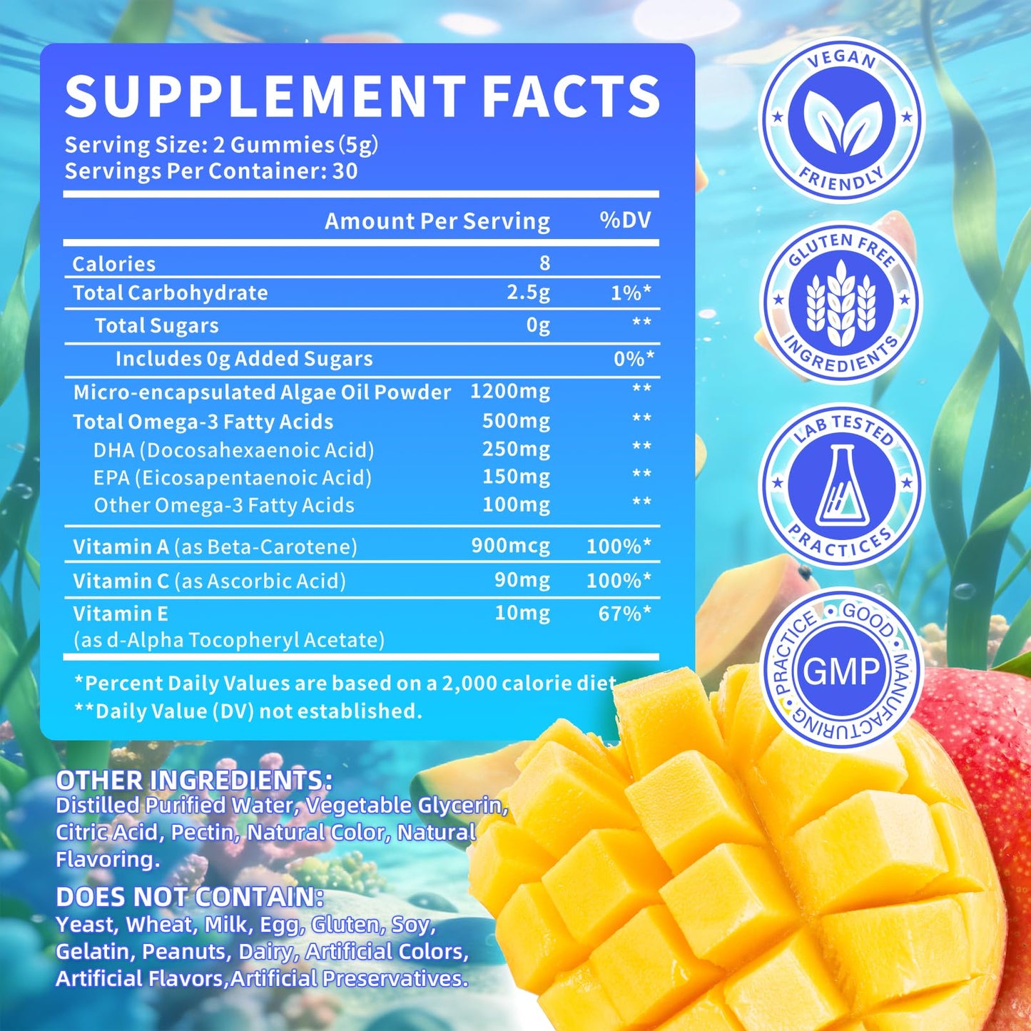 YXSW Vegan Omega-3 Gummies 500mg Gummy, 60 Count