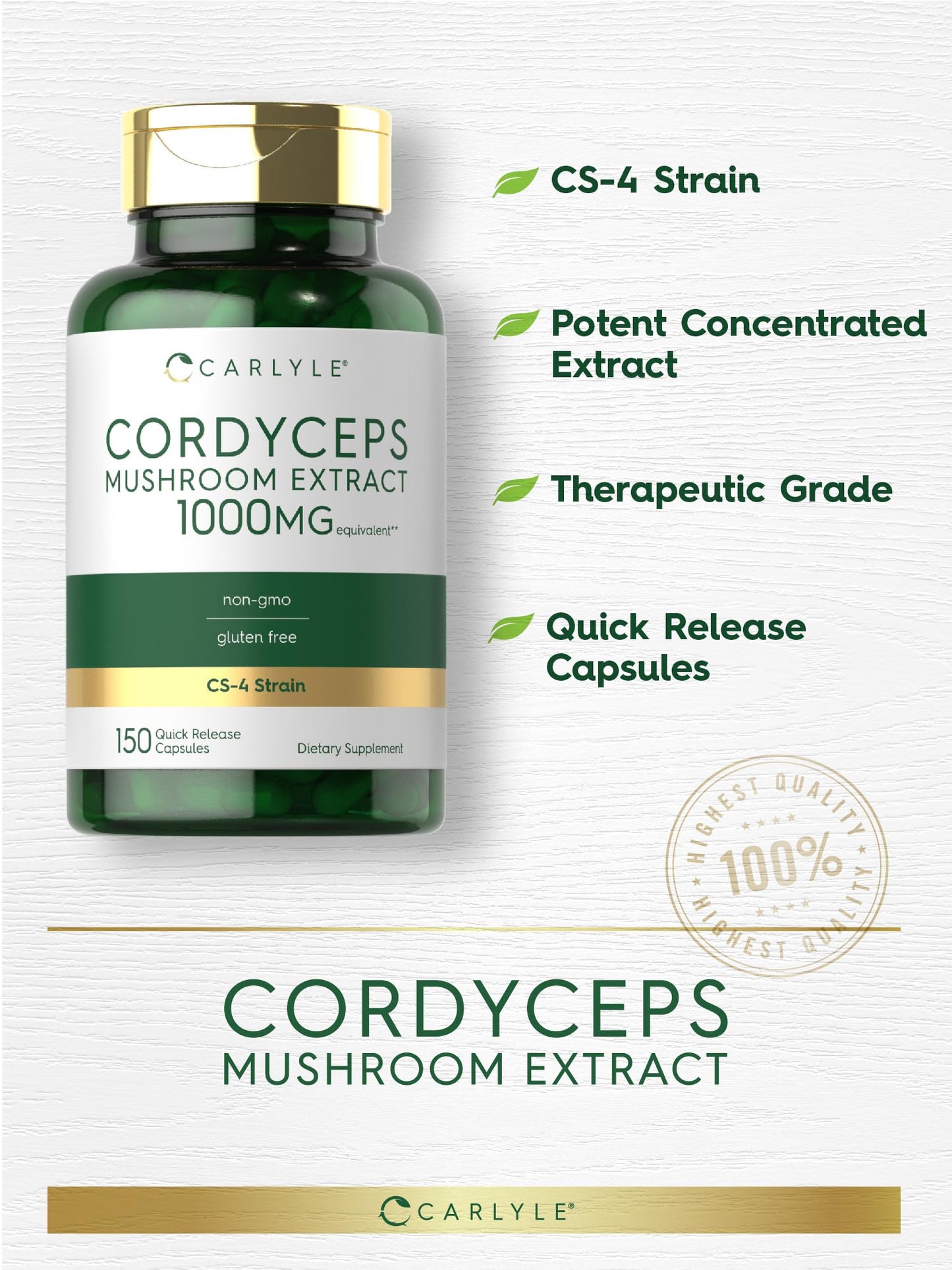Carlyle Cordyceps Mushroom Capsules 150 Count