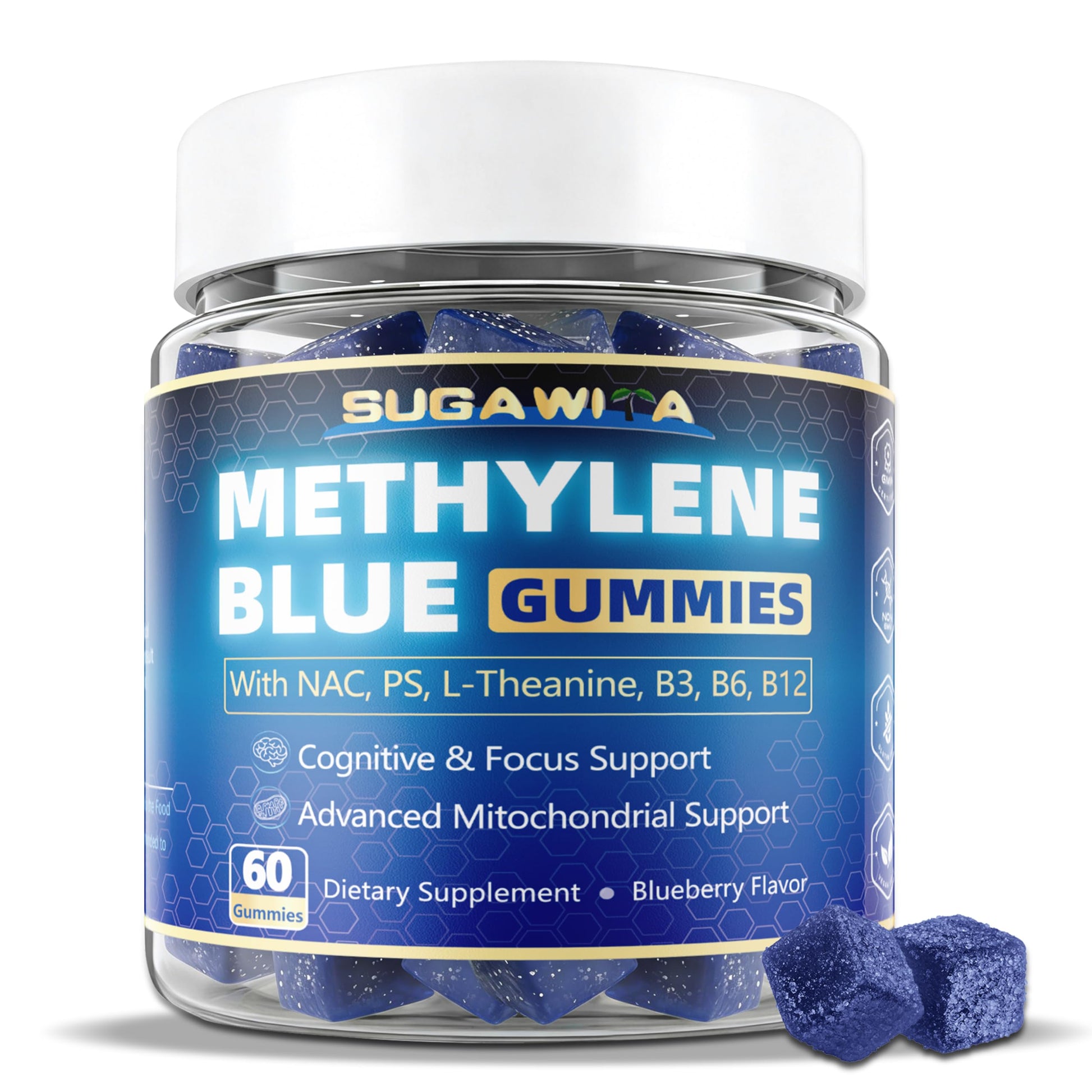 SUGAWITA Methylene Blue 10mg with NAC, B Vitamins for Adults, 60 Gummies