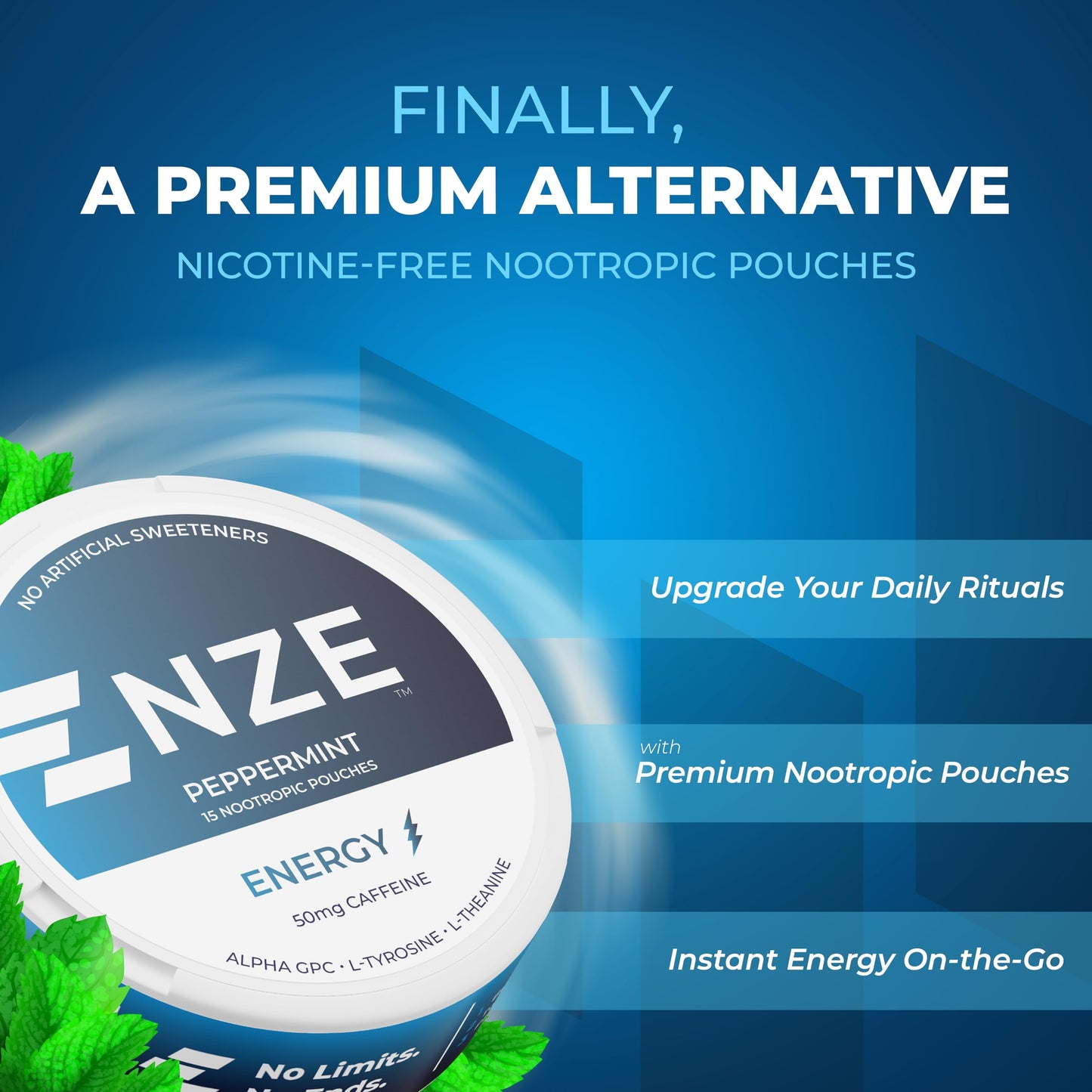 NZE Caffeine Nootropic Pouches Peppermint Caplet 5 Pack