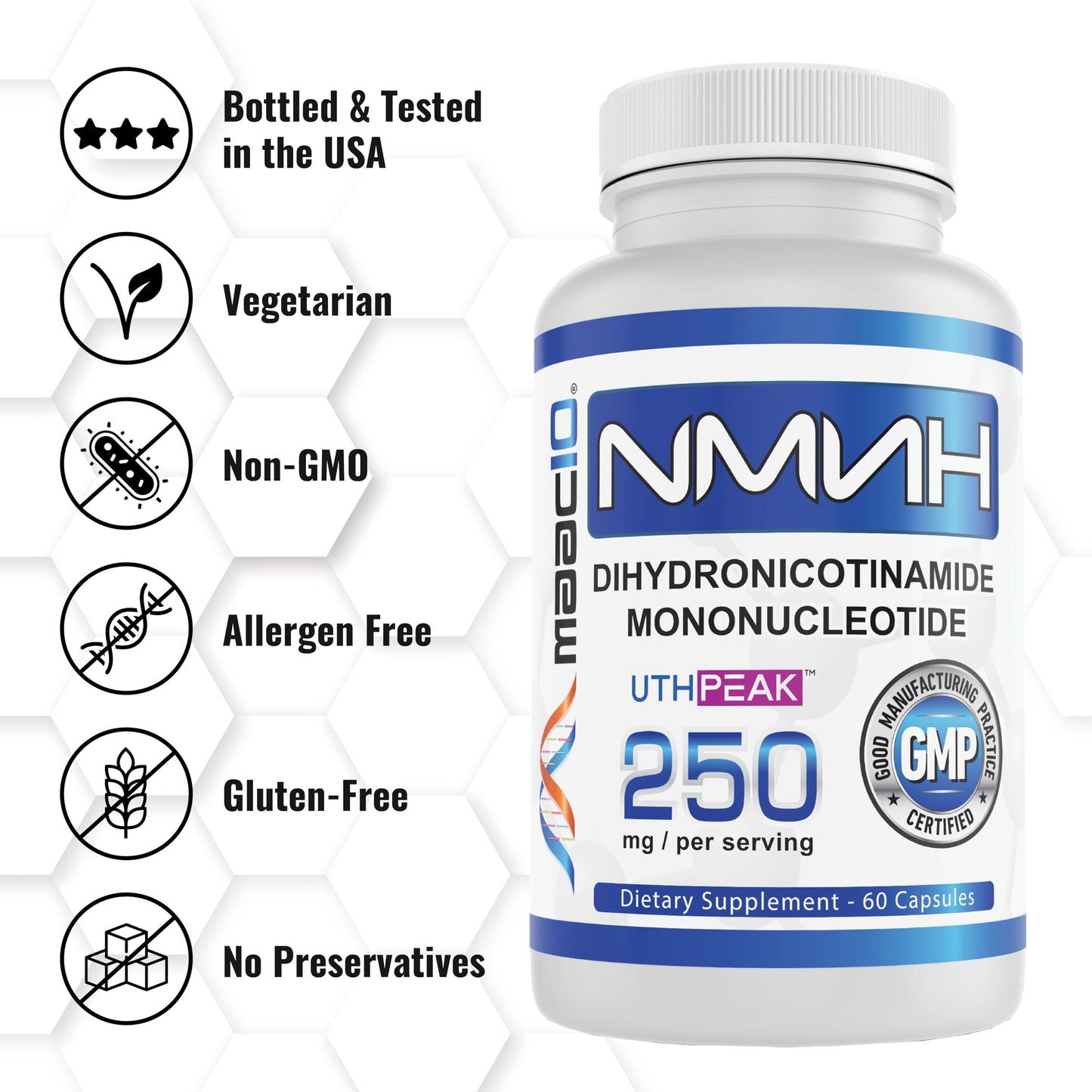 MAAC10 NMNH (NMN Supplement Alternative) 250mg Serving Capsule, 180 Count