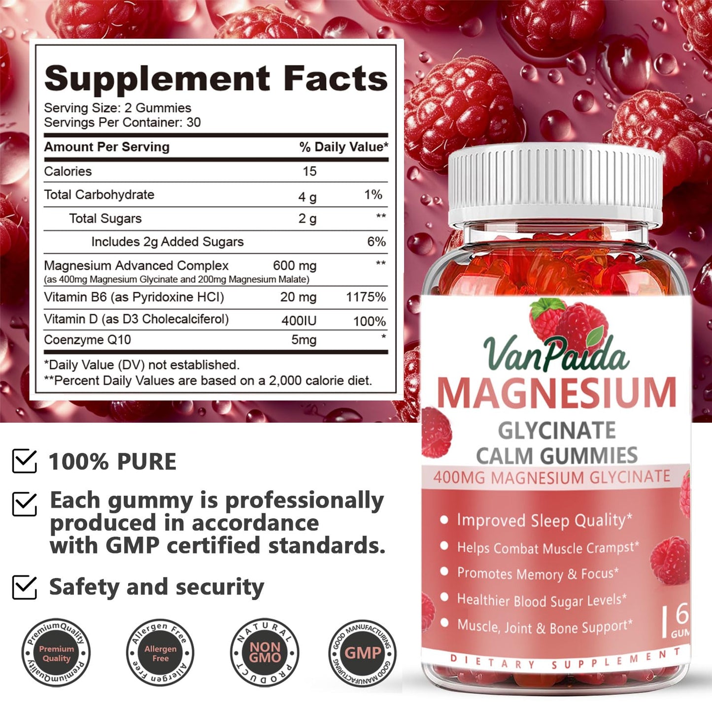 Van Paida Magnesium Glycinate 400mg Gummies, 60 Count