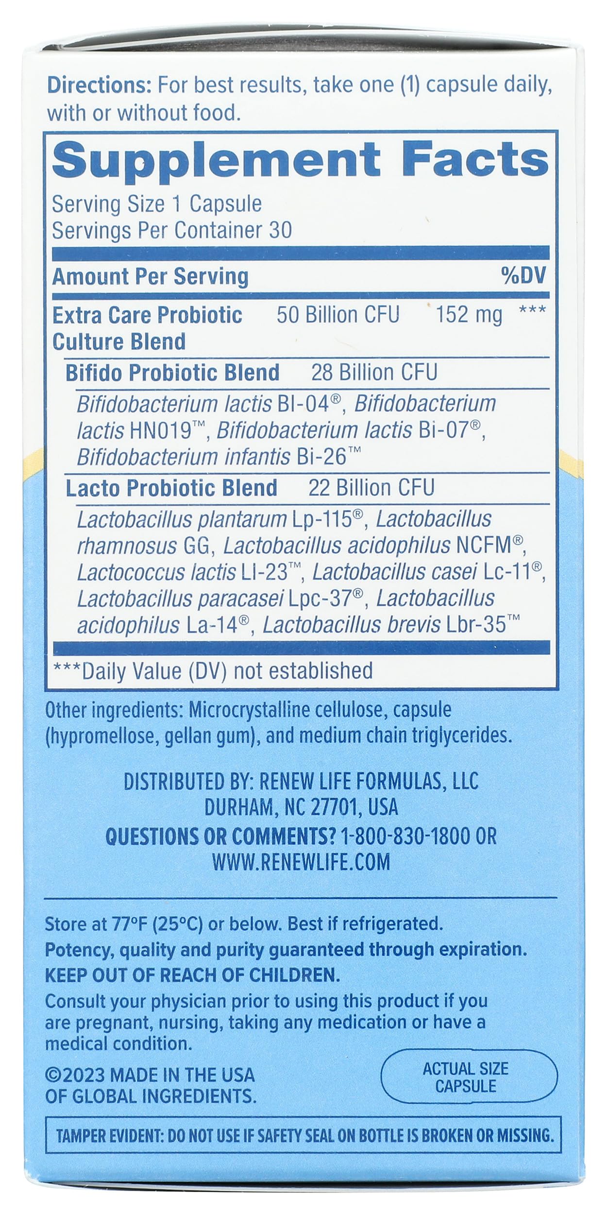 Renew Life Ultimate Flora Extra Care Probiotic 50 Billion Capsules, 30 Count