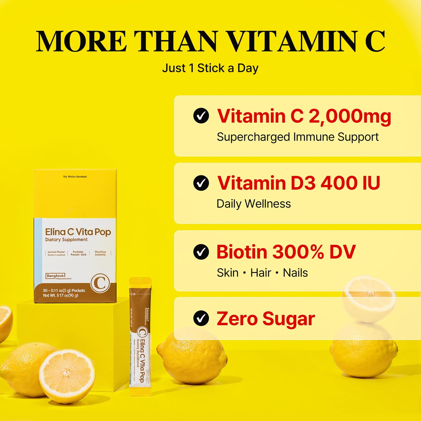 DONGKOOK Vita Pop Korean Vitamin C 2000mg Powder, 100 Packets
