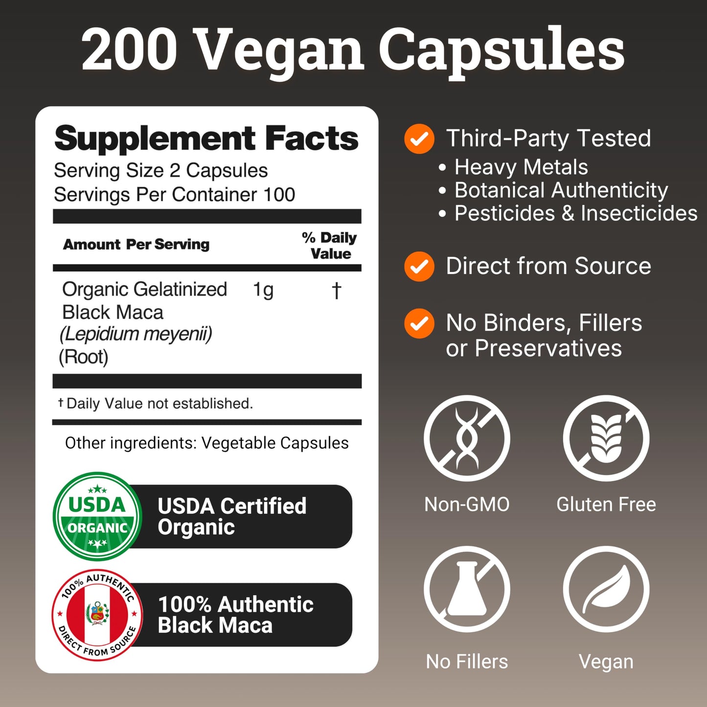 Nourishing Nutrients Organic Gelatinized Black Maca Root for Men & Women 400 Capsules