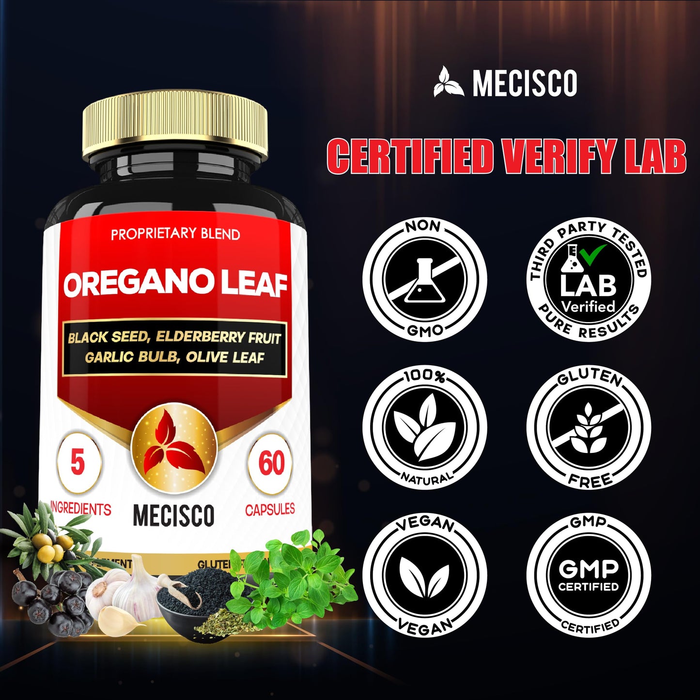 Mecisco 5in1 Oregano Capsules, Capsule, 60 Count