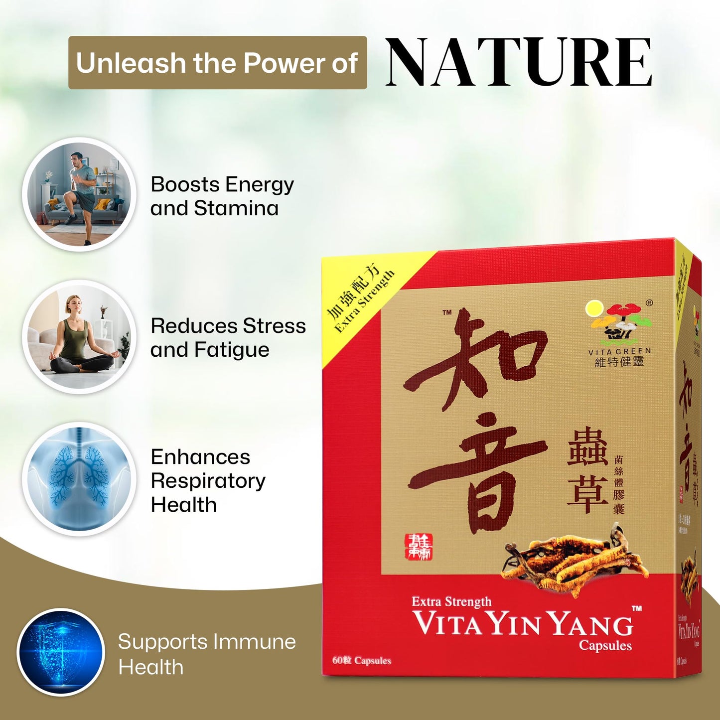 Vita Green Yin Yang Cordyceps Mycelium - Energy Support, 60 Capsules