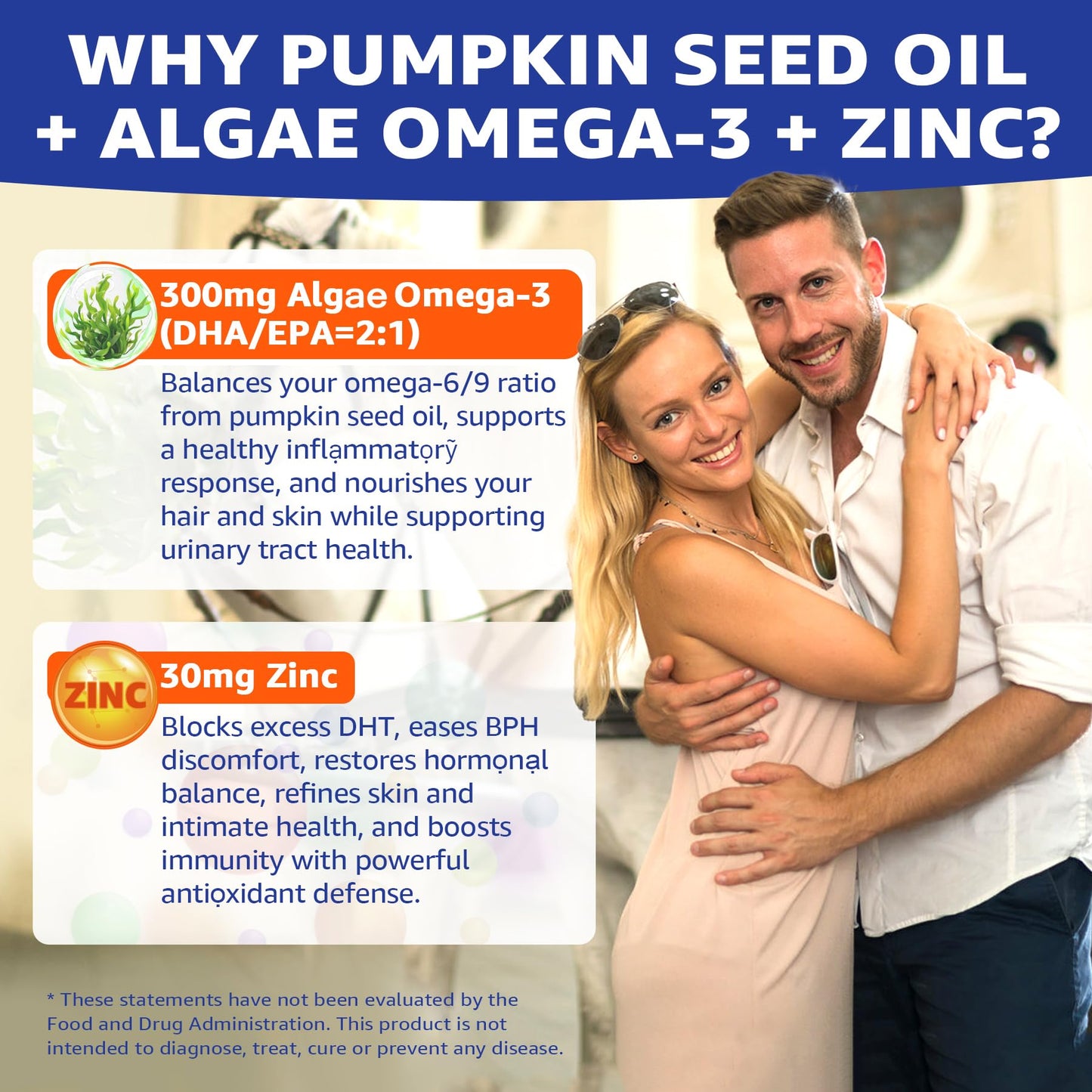 NEVISS Pumpkin Seed Oil Gummies + Saw Palmetto + Algae Omega-3, Zinc, VA, C & E - Essential Fatty Acid, Cold-Pressed Pumpkin Seed Supplement for Hair Growth, Skin, Urinary, Bladder, Prostate & Immune, 120 Gummies