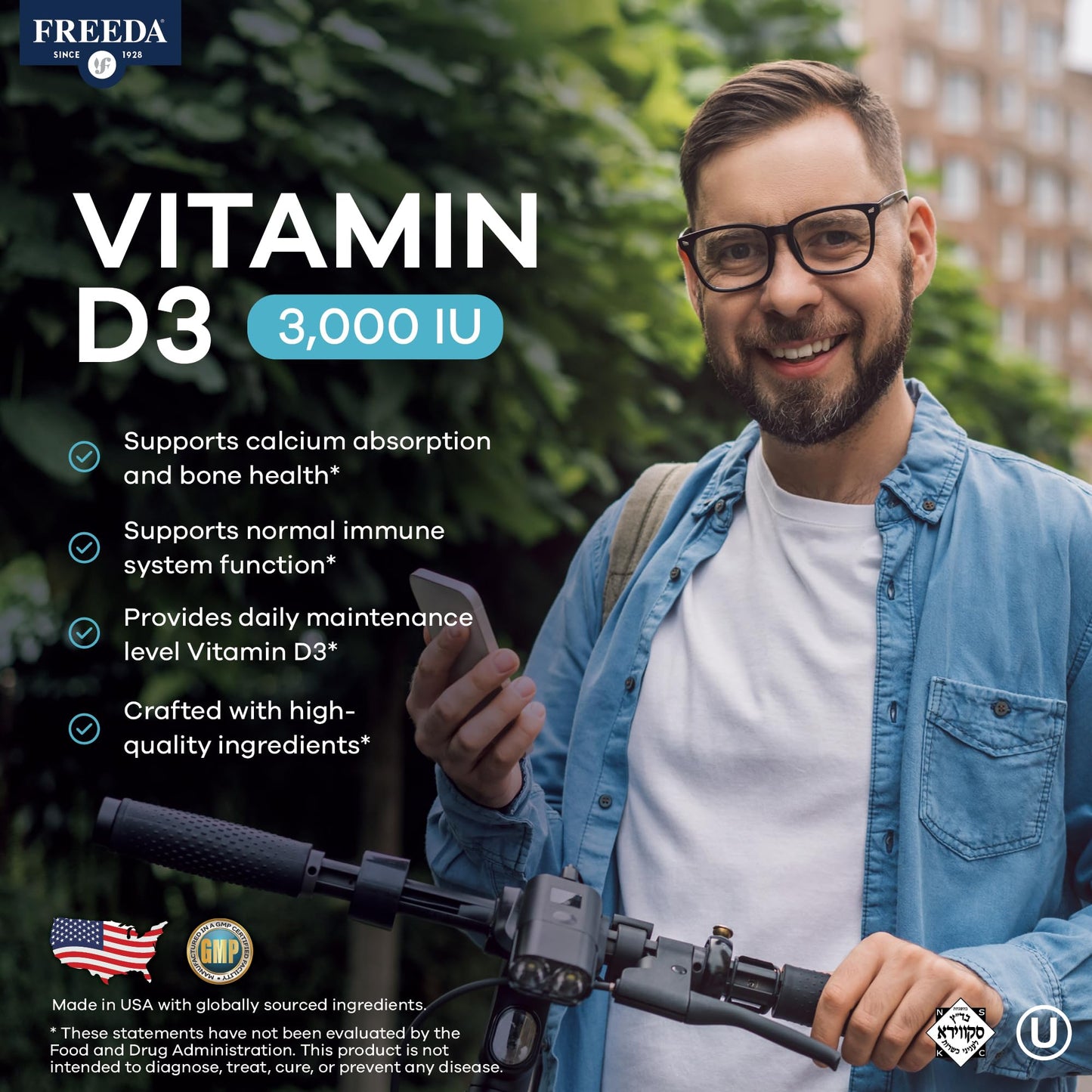 FREEDA Vitamin D3 3000 IU Tablets, 250 Count