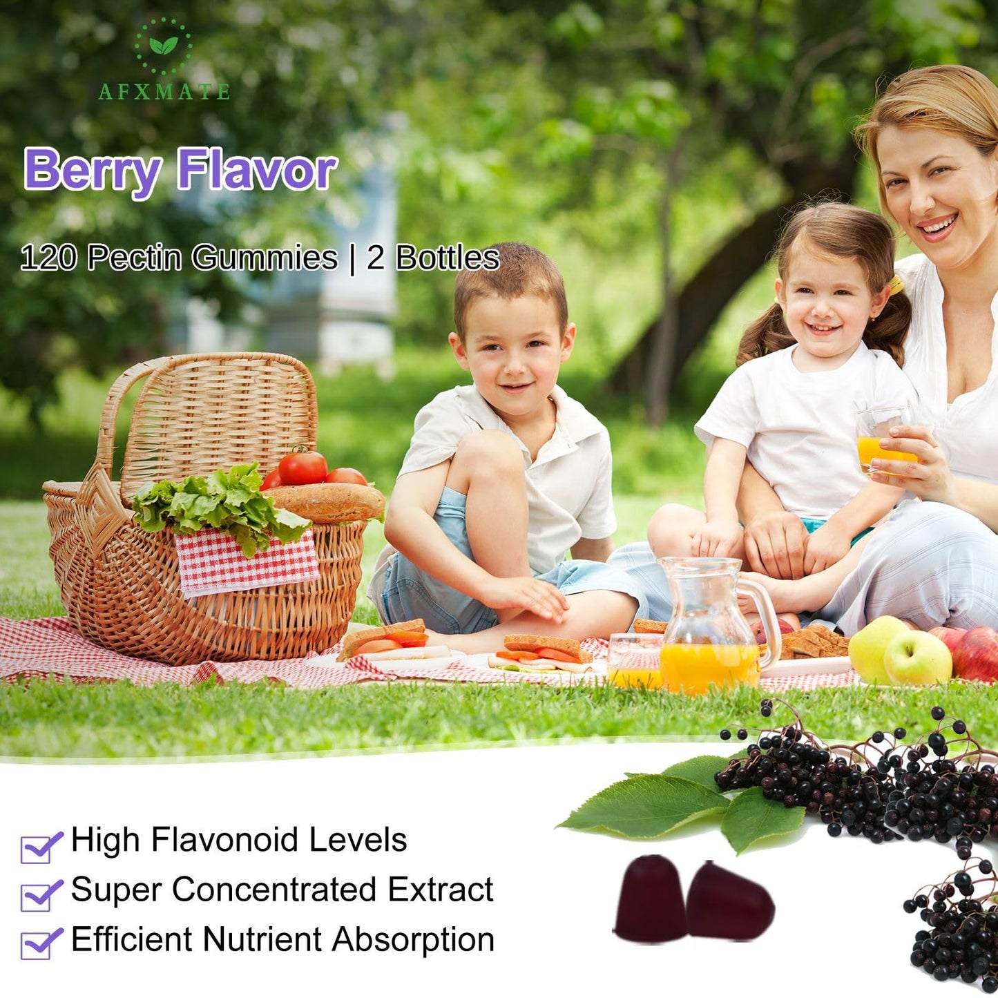 AFXMATE Sambucus Elderberry Gummies with Zinc and Vitamin C for Adults, 120 Gummies