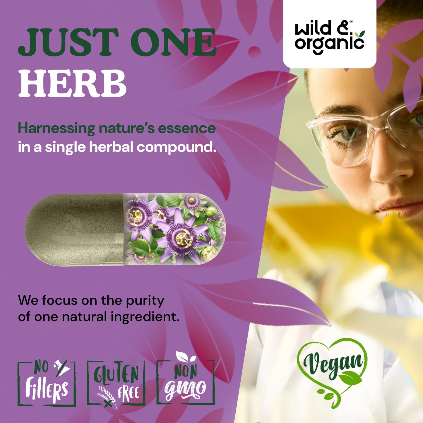 Wild & Organic Passion Flower Extract Capsules 600 mg 120 Count