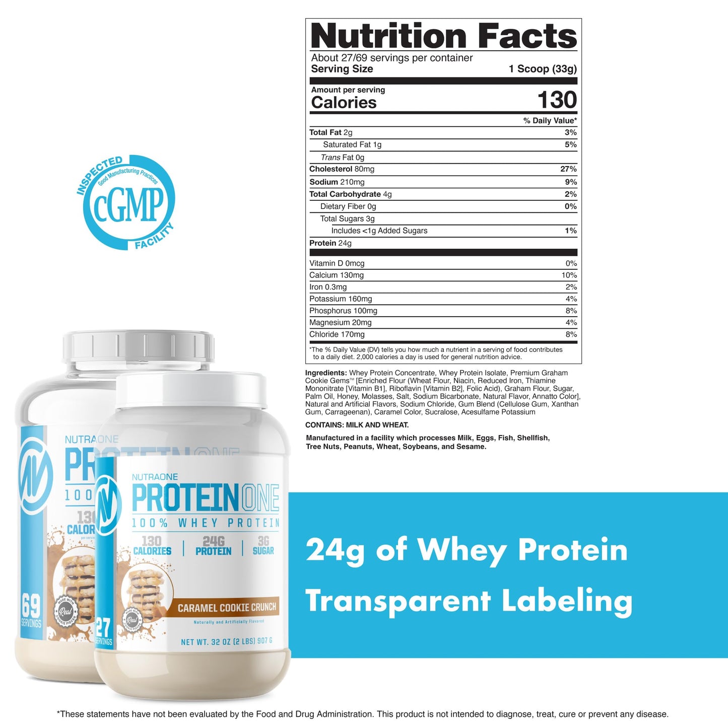 NutraOne ProteinOne Caramel Cookie Crunch Protein Powder, 32 Servings
