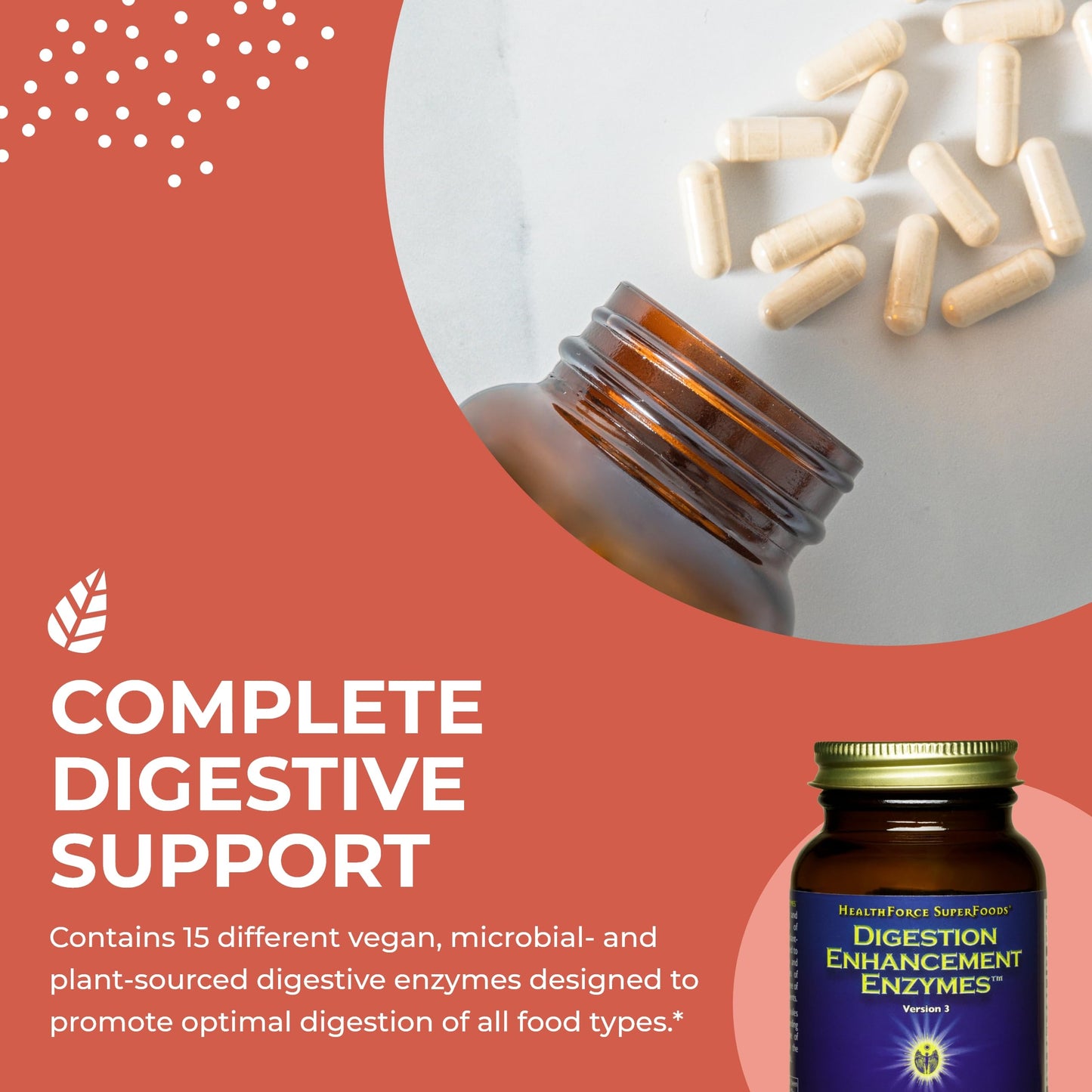 HealthForce SuperFoods Digestion Enhancement Enzymes All Natural Plant Sourced Enzyme Supplement, Capsules, 120 Count