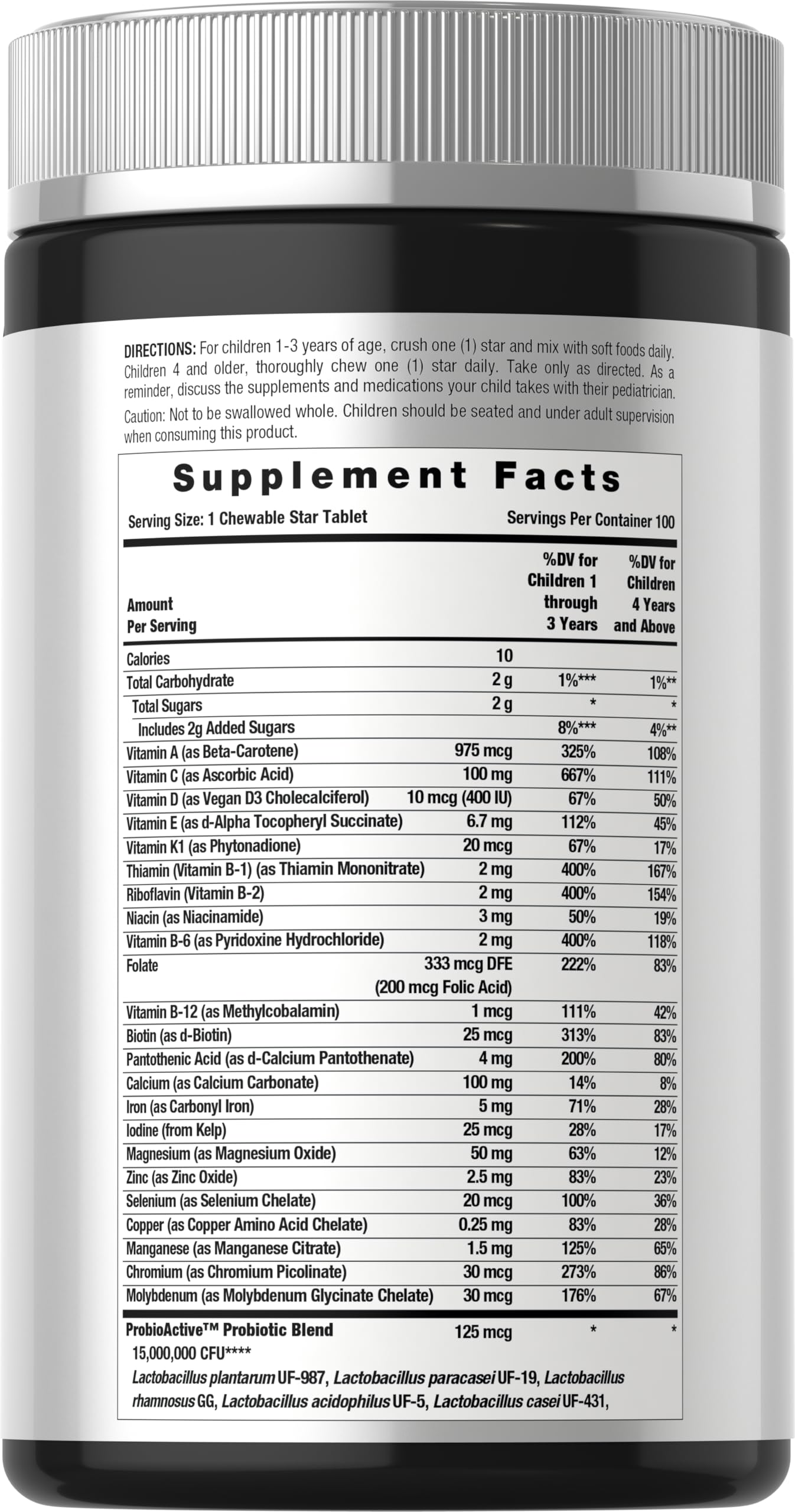 Horbäach Kids Multivitamin with Probiotics Chewable Tablets, 100 Count