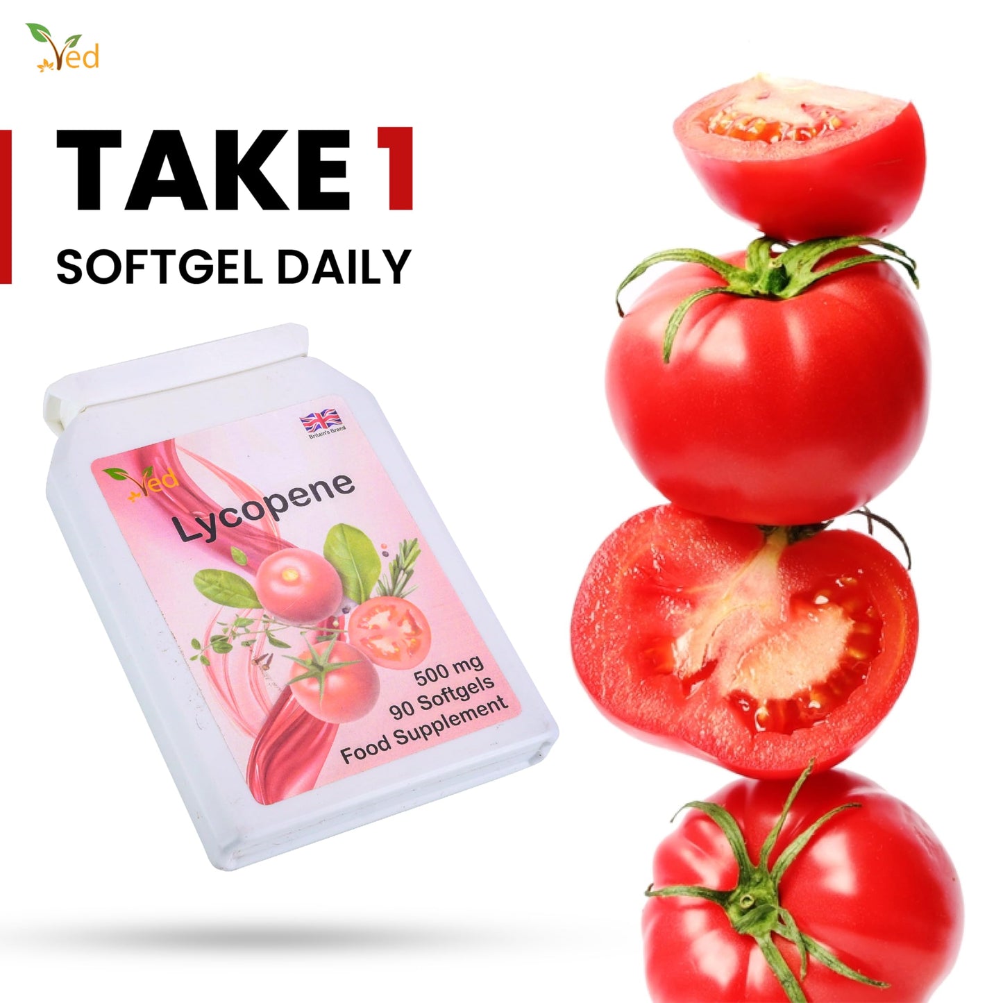 Ved Lycopene 500 mg Softgels, 180 Count