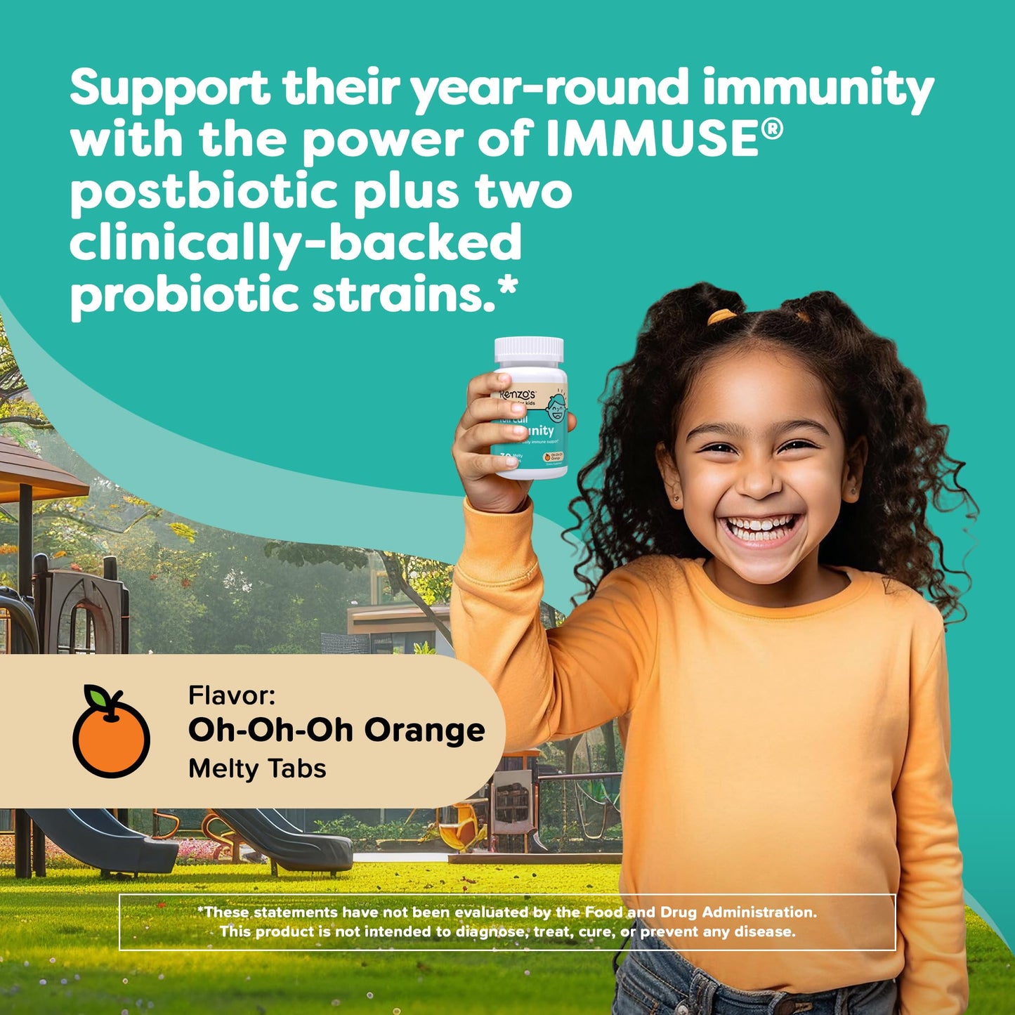 Renzo's Roll Call Immunity Dissolvable Kids Immune Support Supplement with IMMUSE Postbiotic, Sugar-Free Kids Vitamins, 30 Tablets