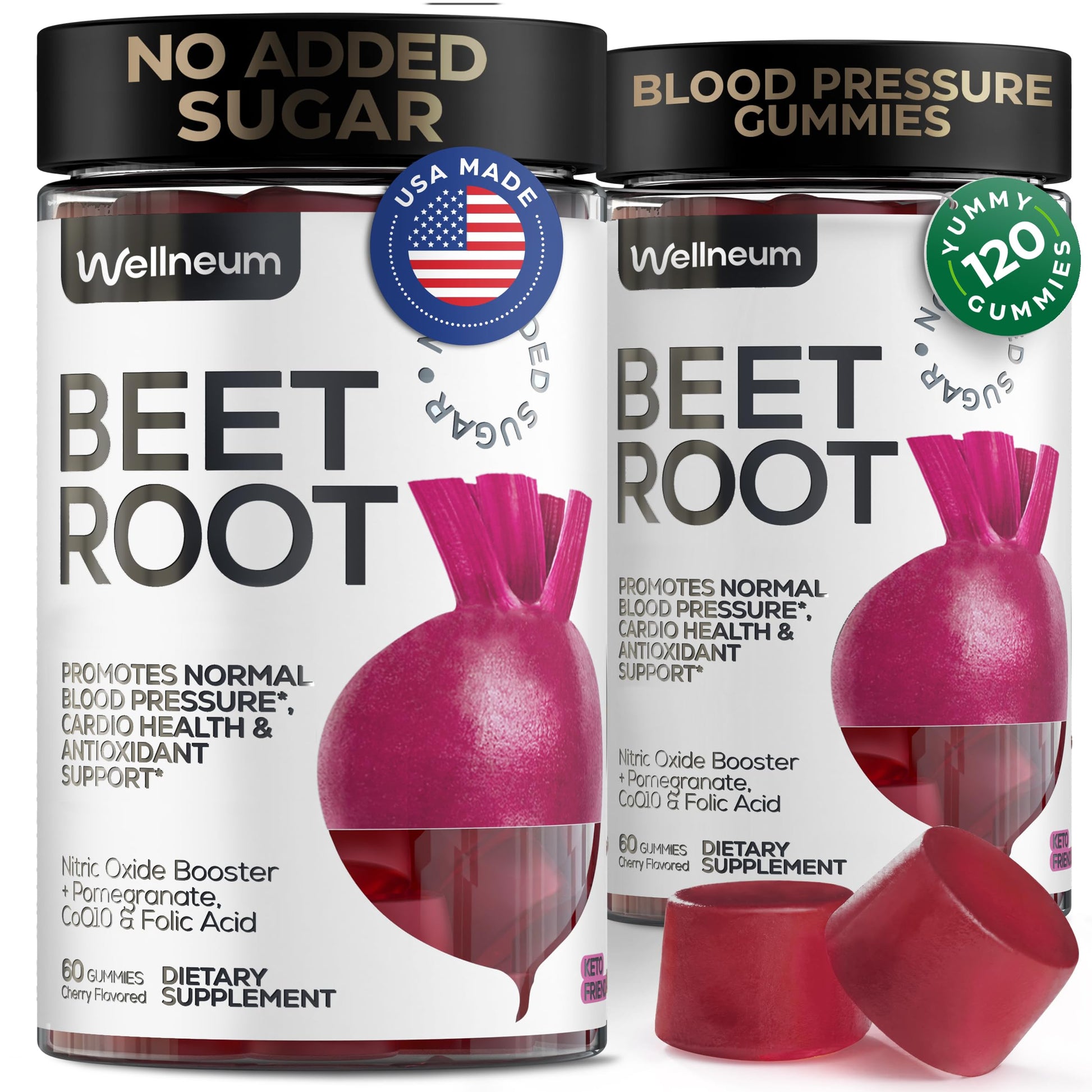 Wellneum Beets for High Blood Pressure Beet Root Chews with Pomegranate Juice Powder Nitric Oxide Gummy 120 Count