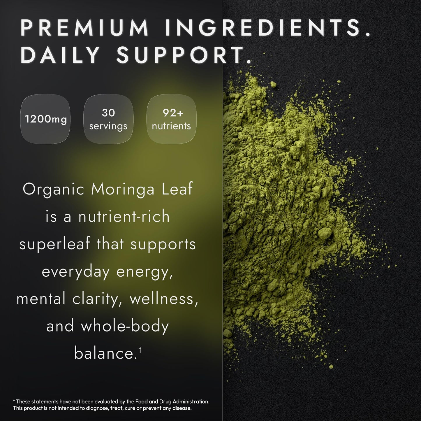 Restology Labs Organic Moringa Leaf Capsules 1200mg, Non-GMO Nutrient-Dense Superleaf Supplement, Made in USA, 90 Capsules