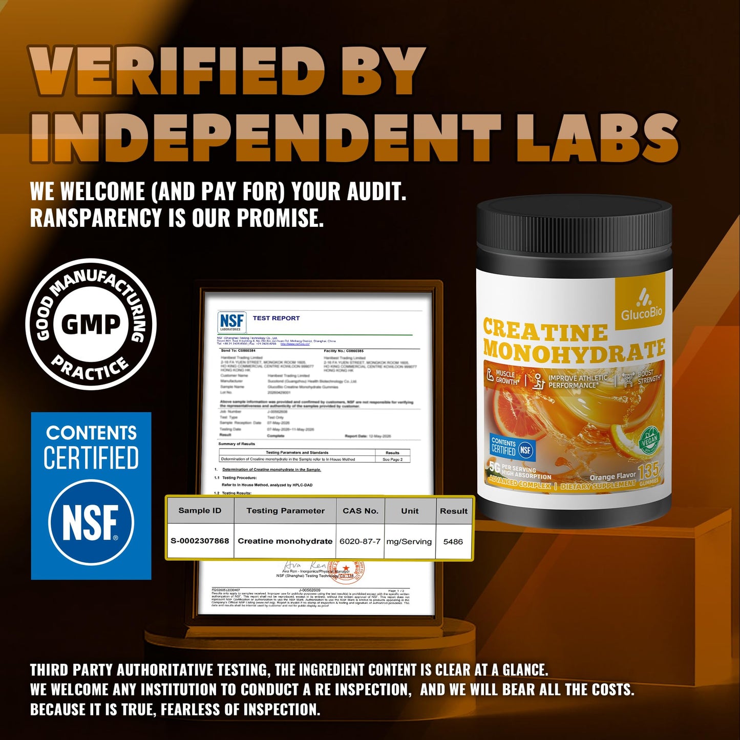 GlucoBio Creatine Monohydrate Gummies 135 Count