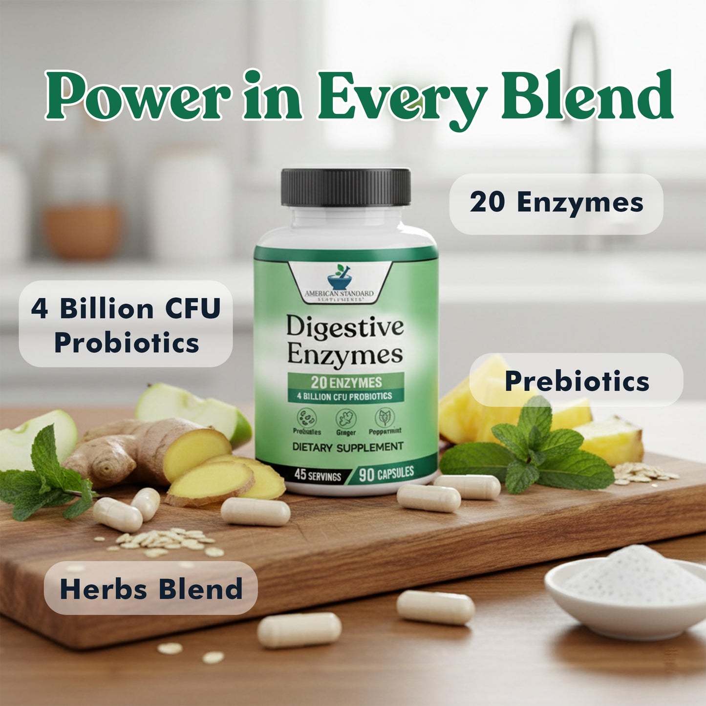 American Standard Supplements Digestive Enzymes Plus Probiotics & Prebiotics, 120 Capsules