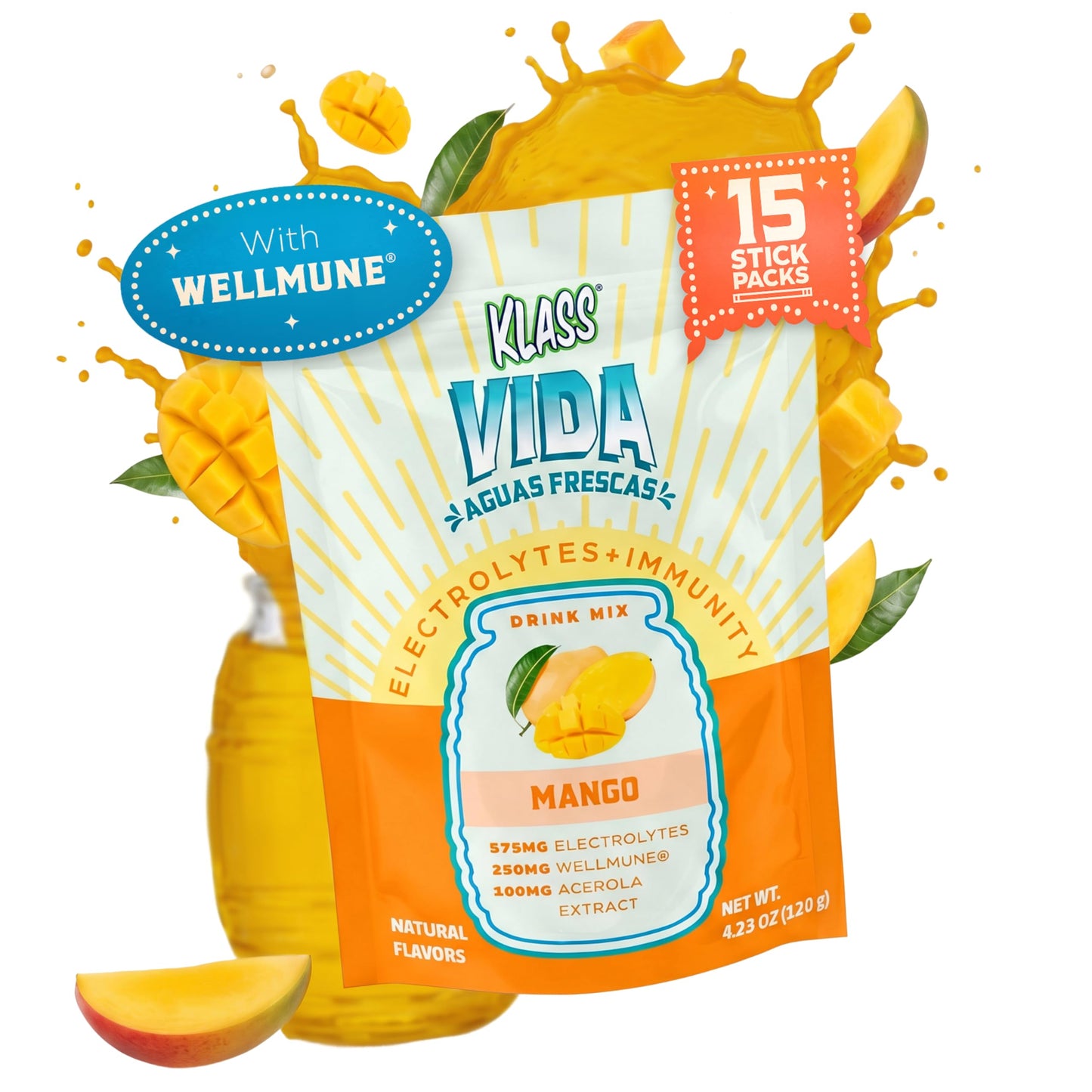 KLASS VIDA Hydration + Immunity Mango Electrolytes Powder 4.23 Ounce