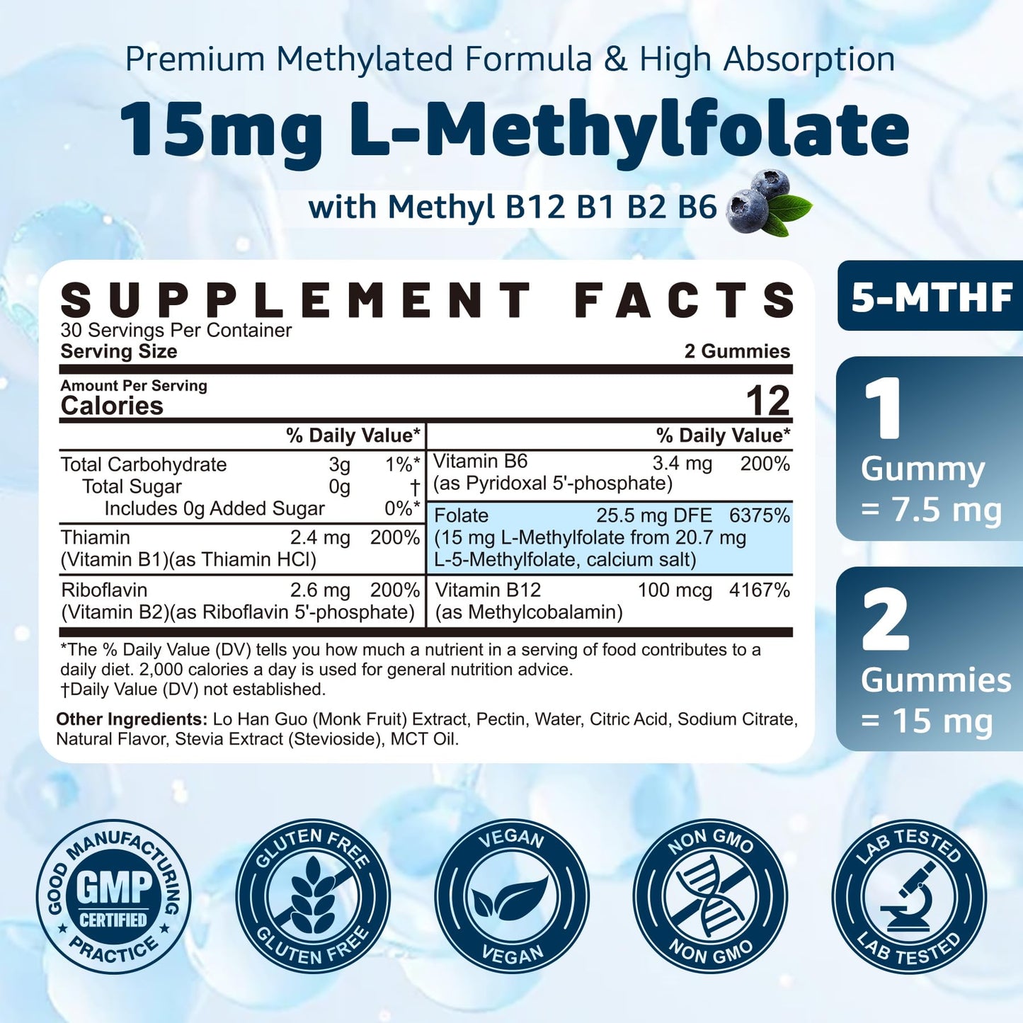 Nextdia Calm Focus Magnesium Gummies with L-MethylFolate 15mg & Methyl B12, 180 Gummies