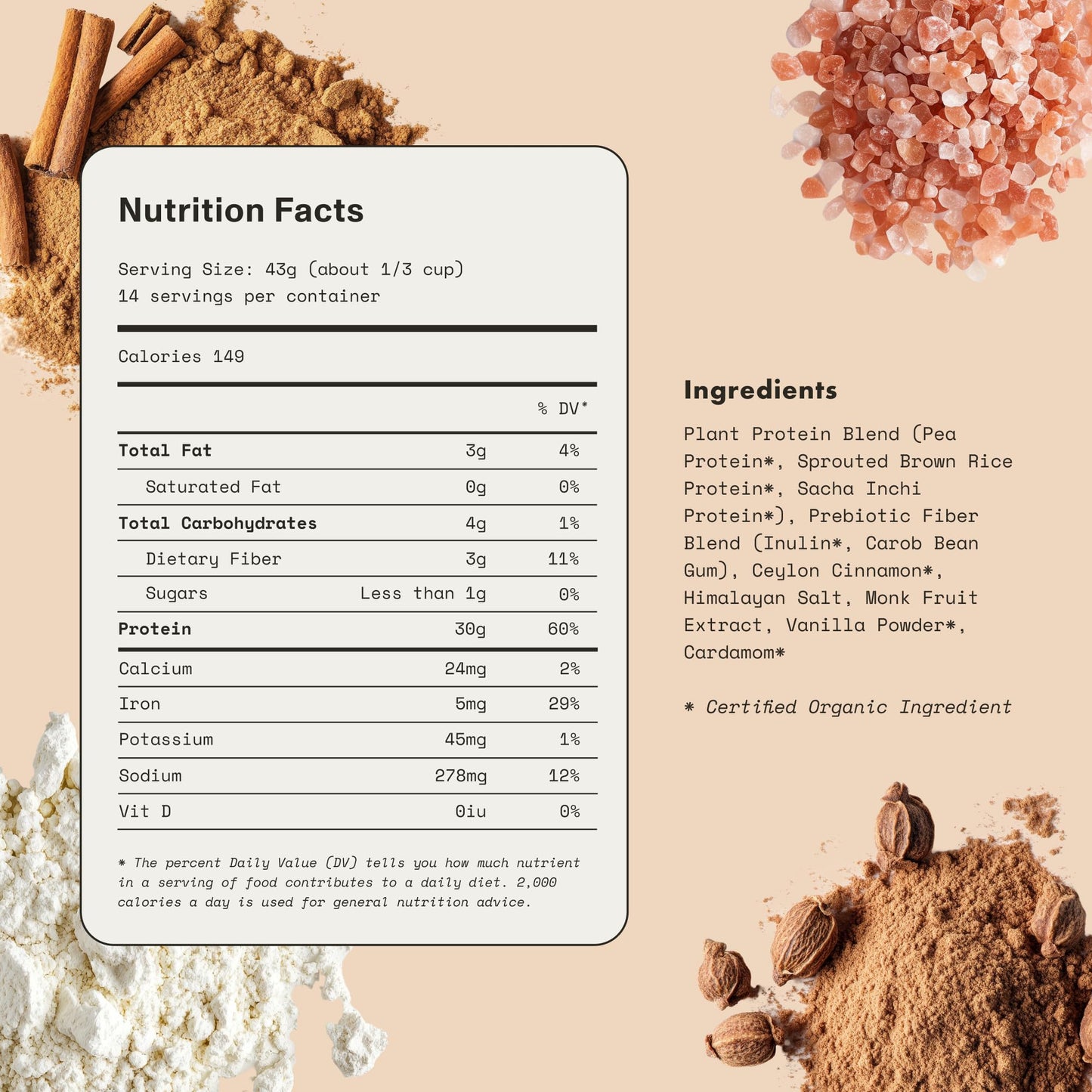 Synchro Genesis Plant Based Protein Powder Vanilla Spice Powder 20.8 Servings