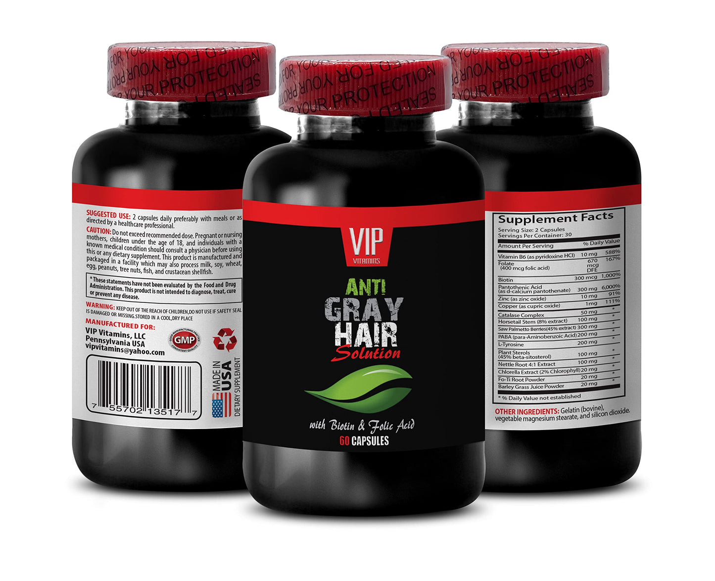 VIP VITAMINS Gray Hair Solution with Biotin & Folic Acid, 60 Capsules