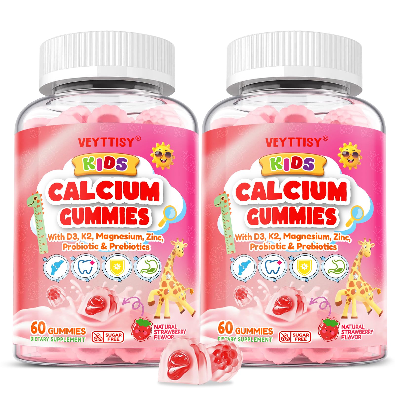 Veyttisy Kids Calcium Gummies with D3 & Magnesium for 4+ Gummy 120 Count