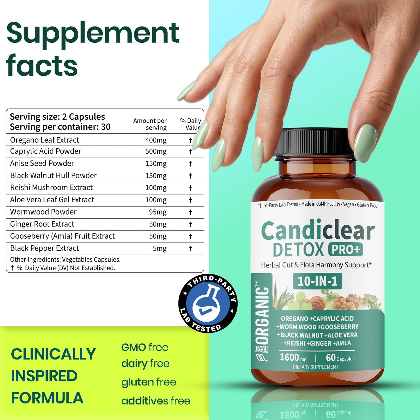 FIRSTORGANIC Women’s Candida Cleanse & Yeast Balance 1600mg Capsules 60 Count