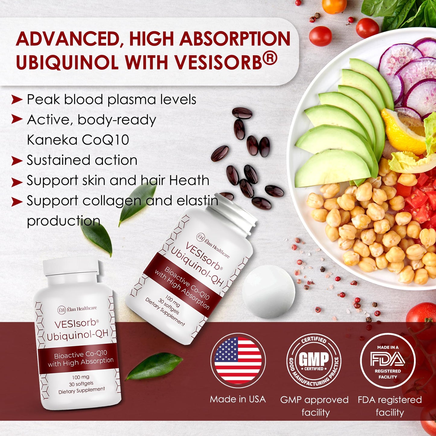 ÉLAN HEALTHCARE VESIsorb Ubiquinol-QH Softgel 30 Count